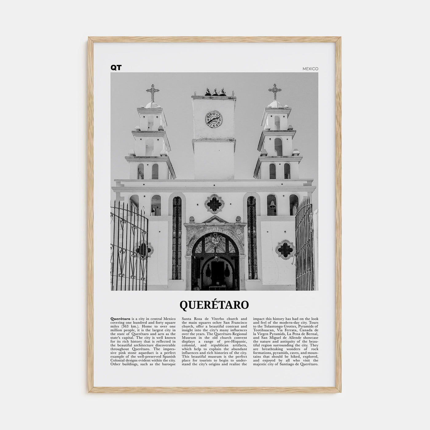 Querétaro Travel B&W Poster