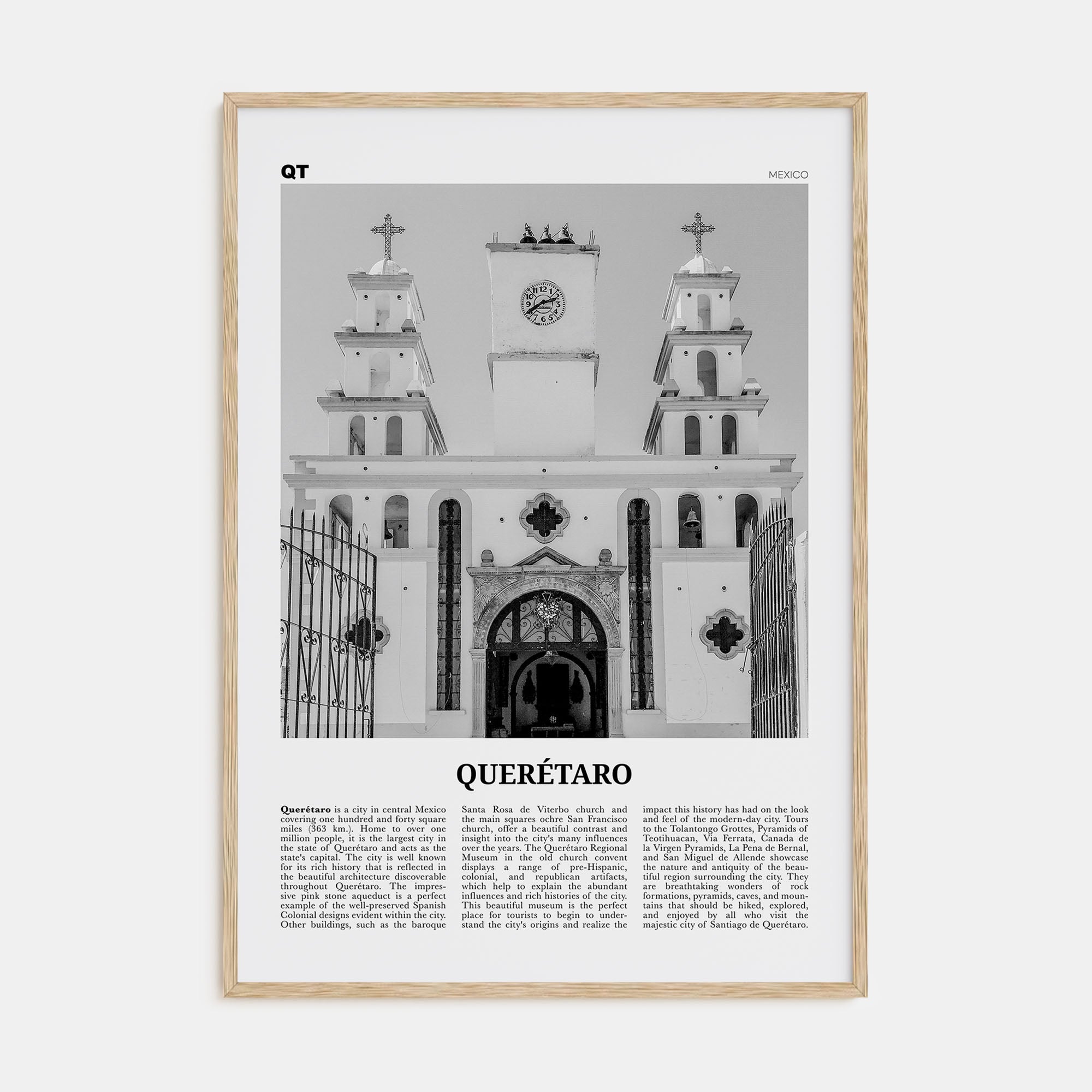 Querétaro Travel B&W Poster