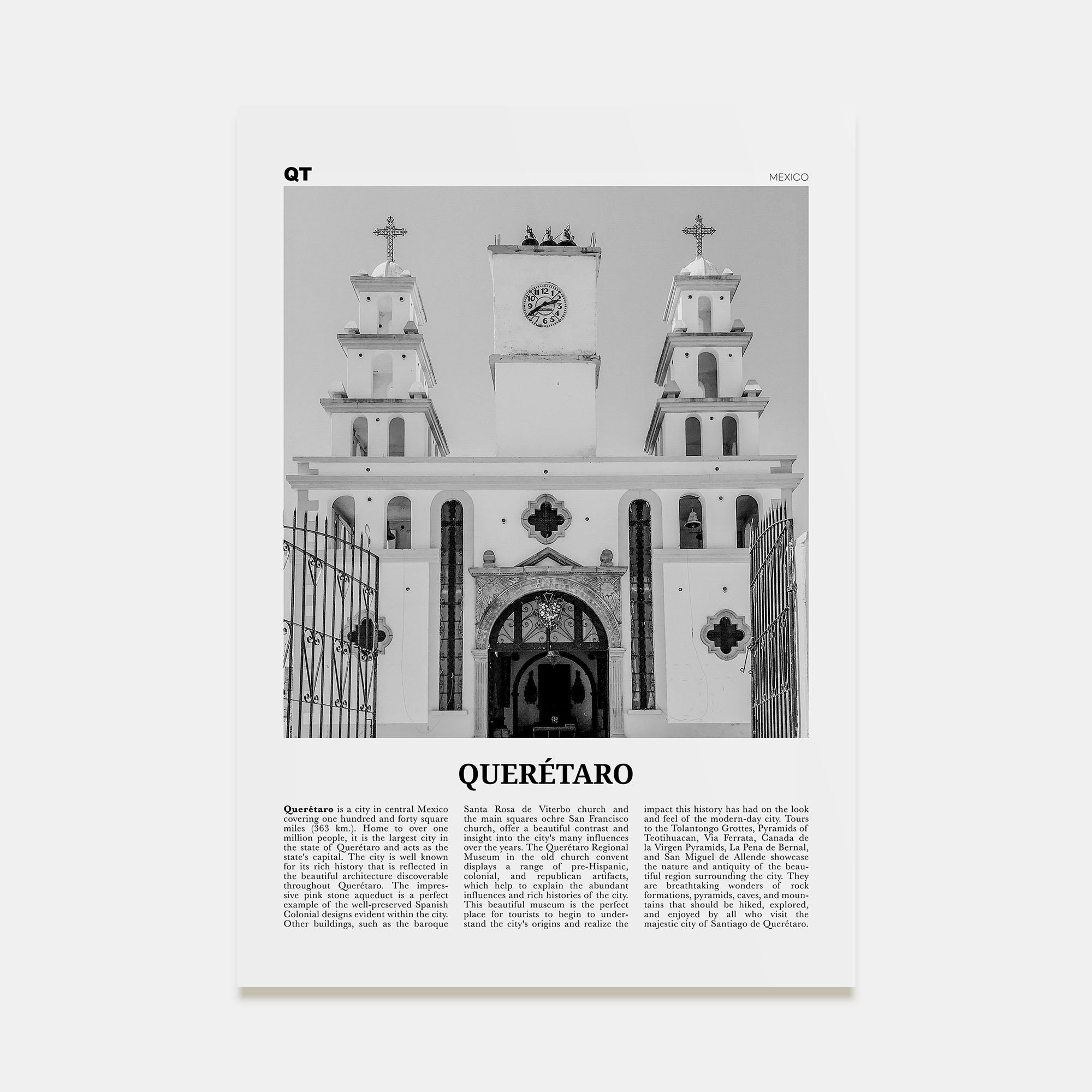 Querétaro Travel B&W Poster