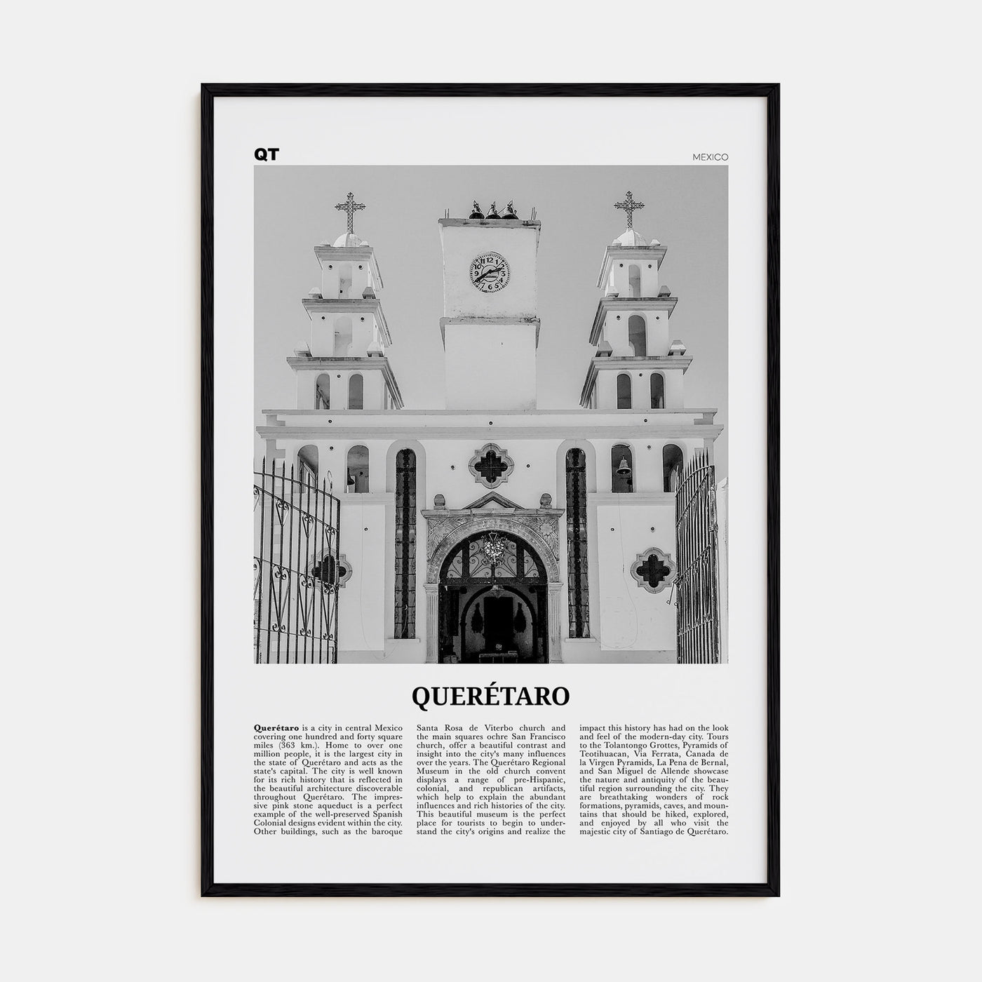 Querétaro Travel B&W Poster