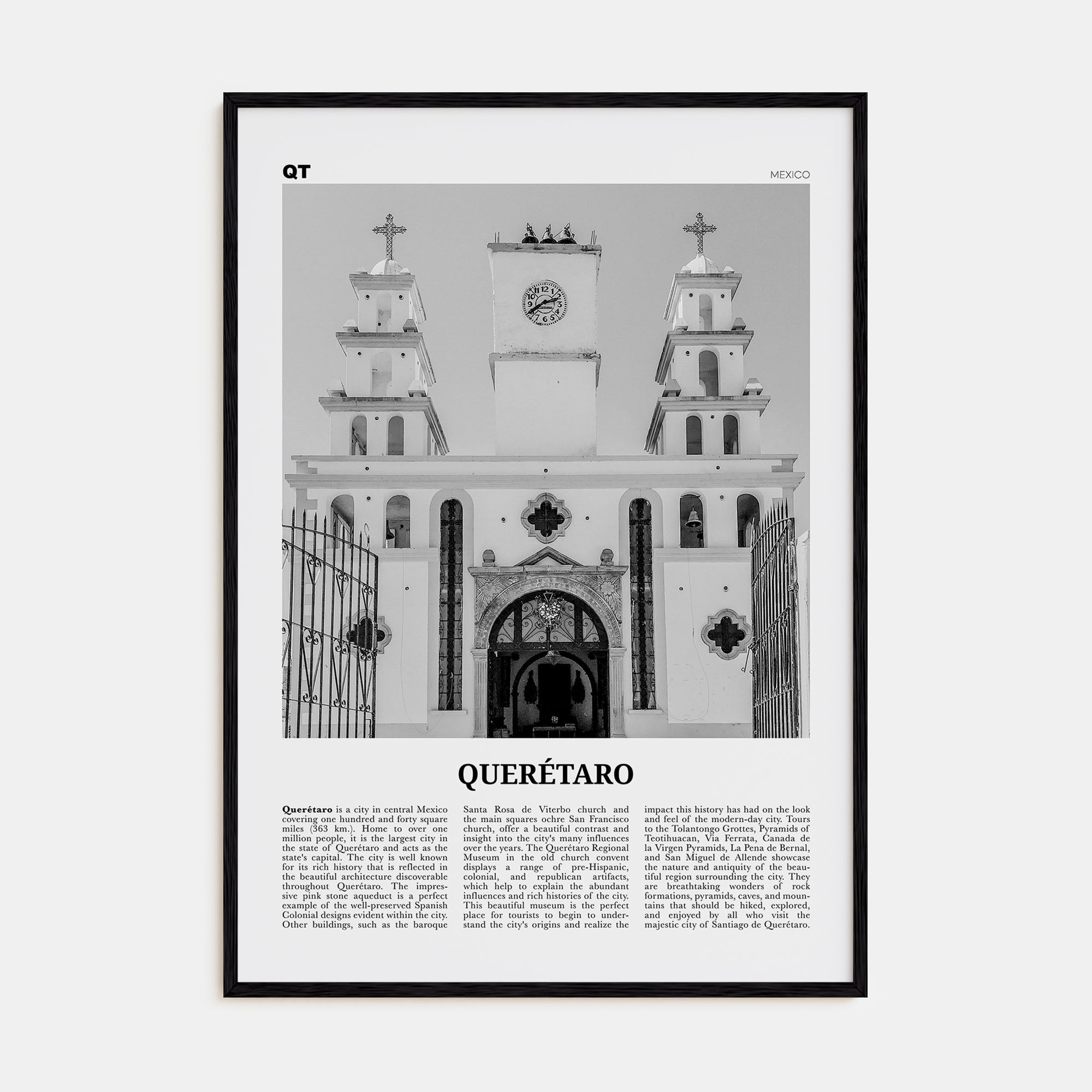 Querétaro Travel B&W Poster