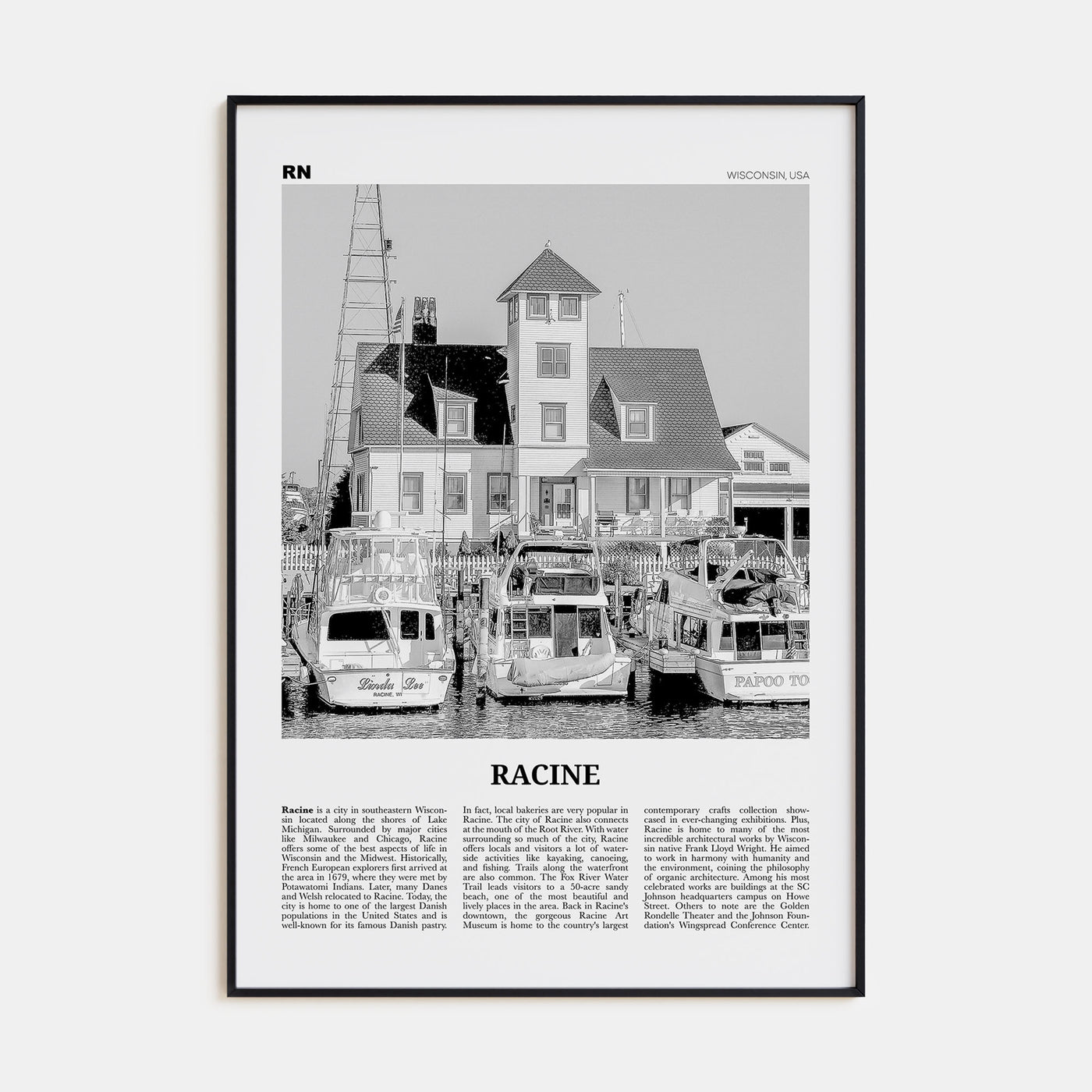 Racine Travel B&W Poster