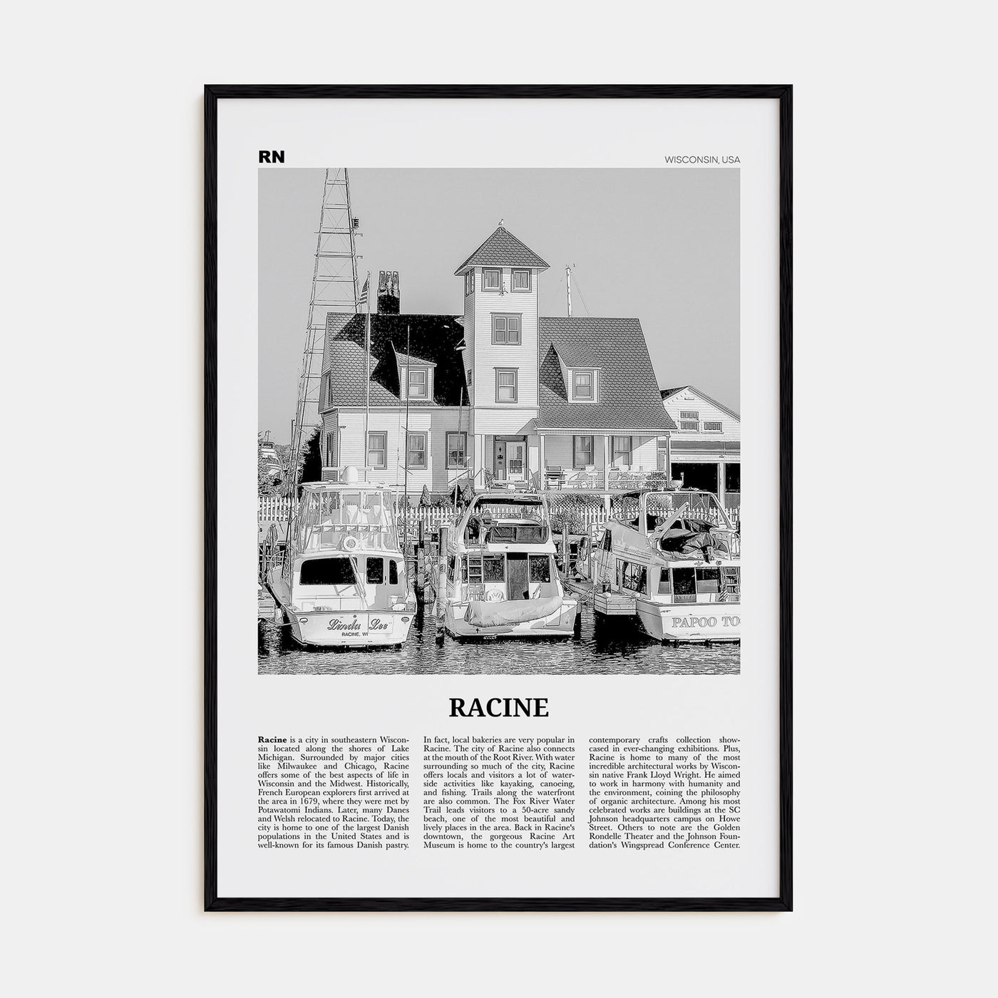 Racine Travel B&W Poster