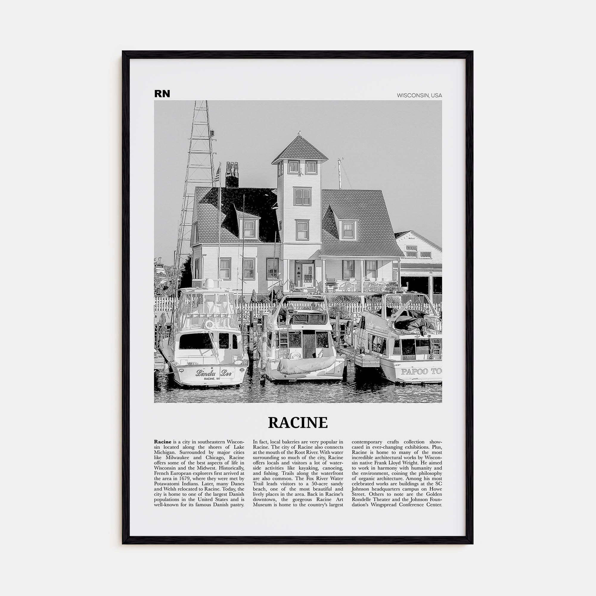 Racine Travel B&W Poster