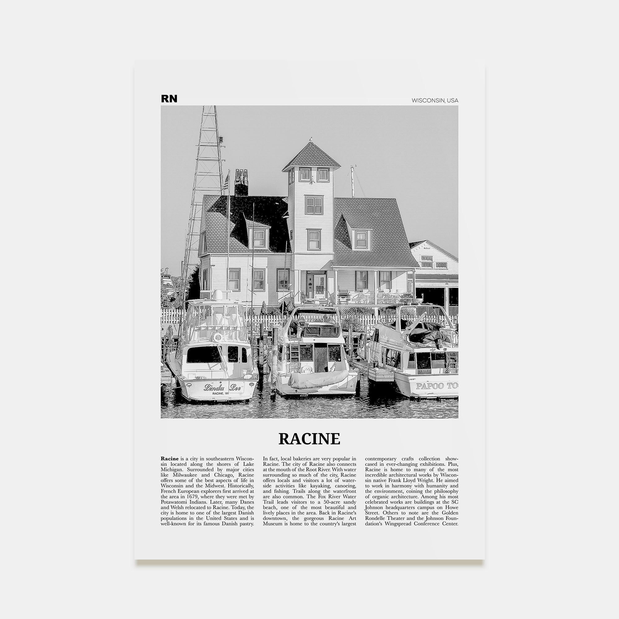 Racine Travel B&W Poster