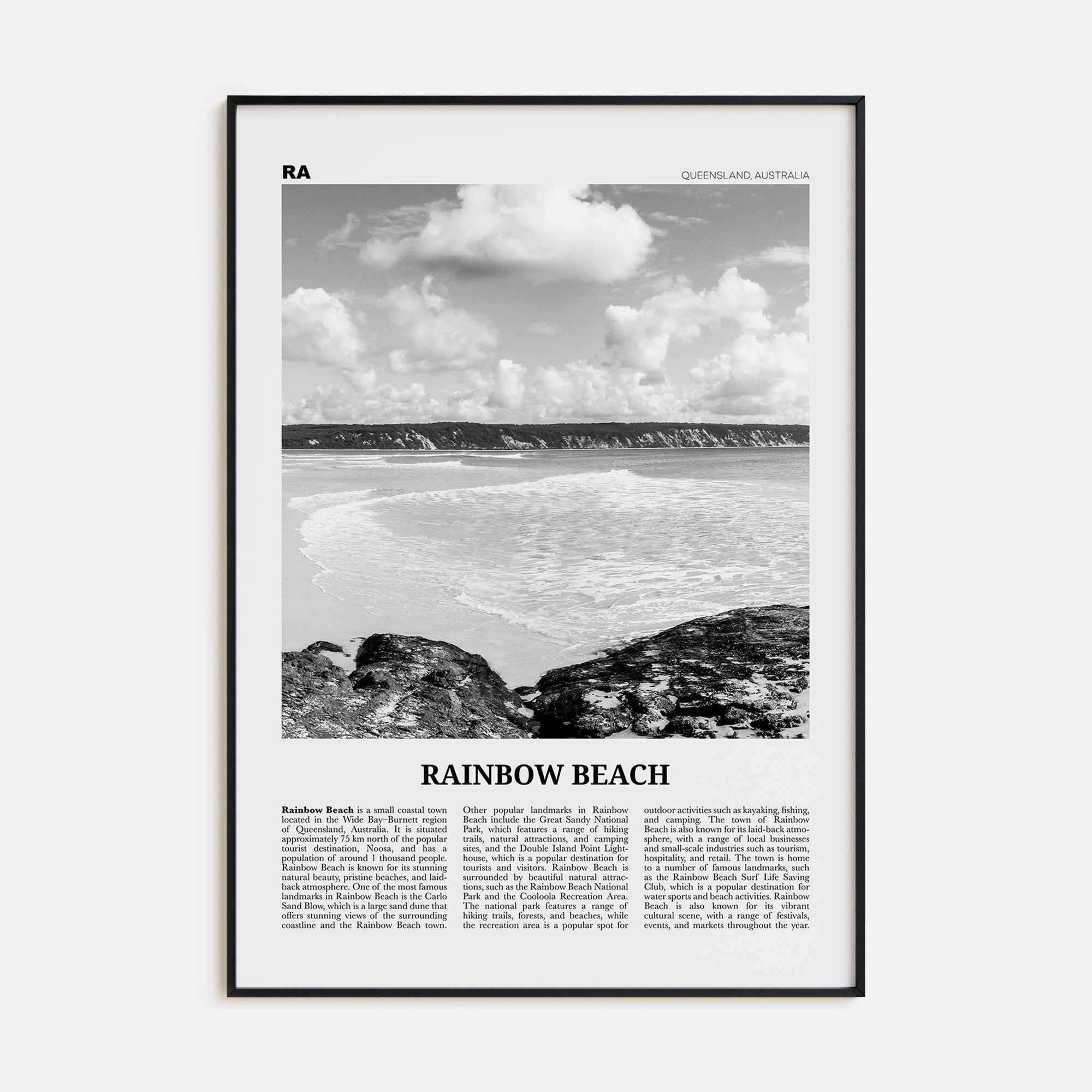 Rainbow Beach Travel B&W Poster