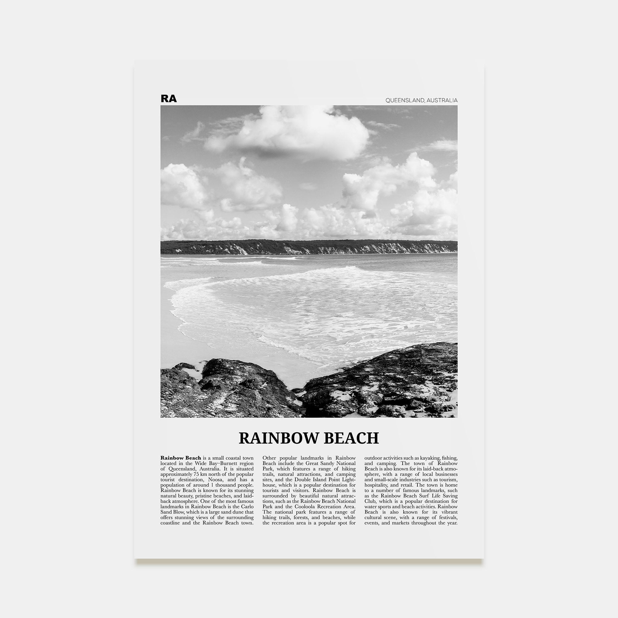 Rainbow Beach Travel B&W Poster