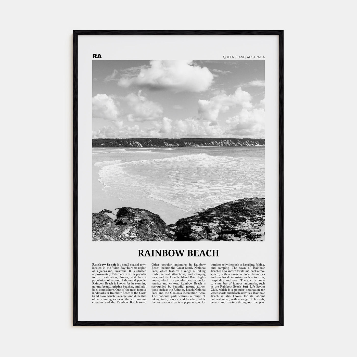 Rainbow Beach Travel B&W Poster