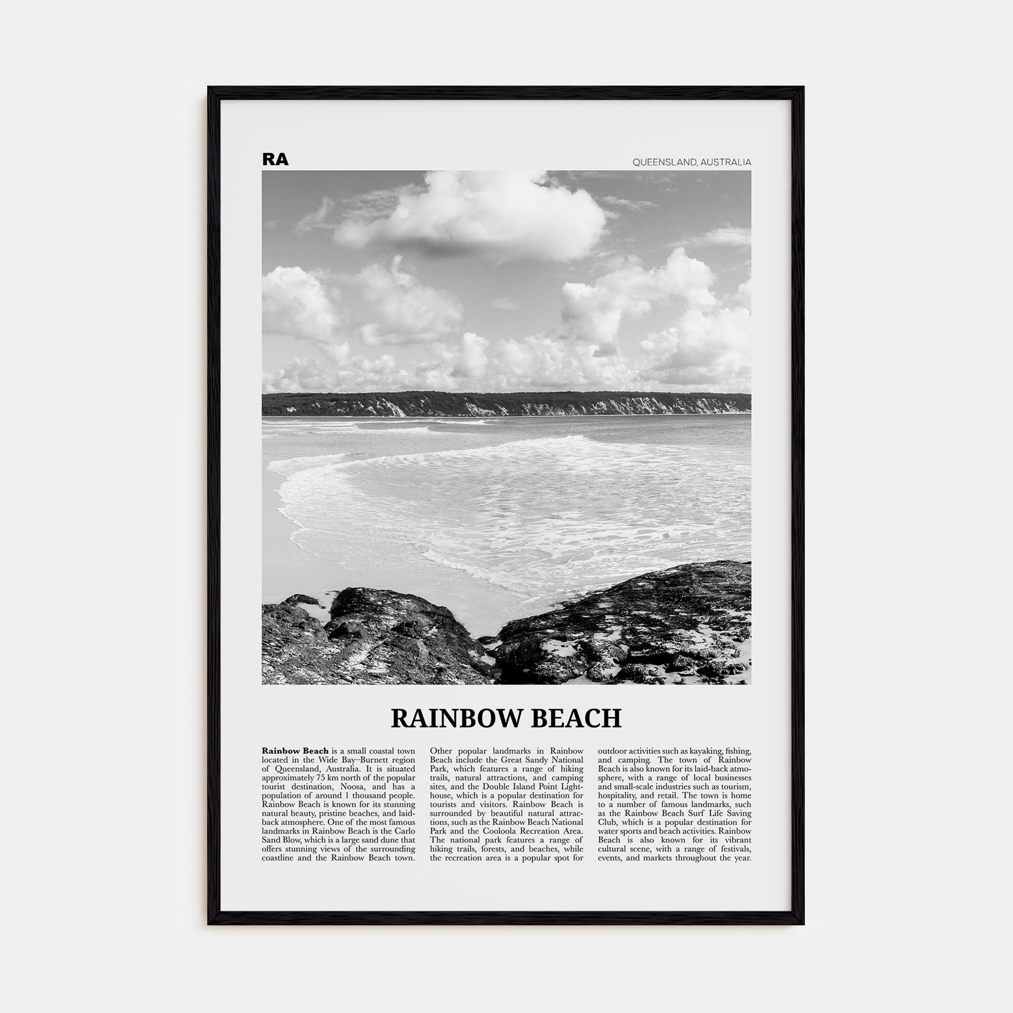 Rainbow Beach Travel B&W Poster