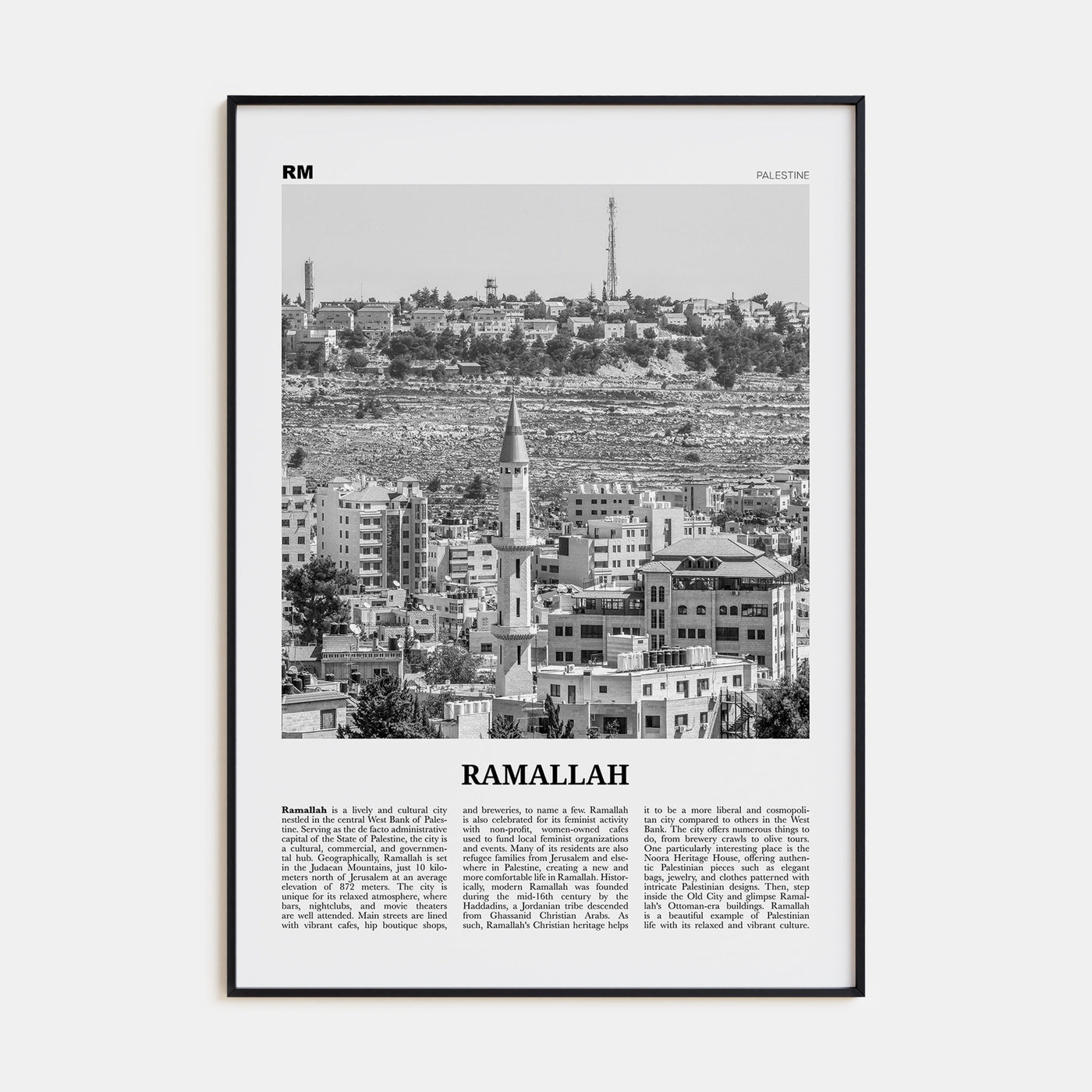Ramallah Travel B&W Poster