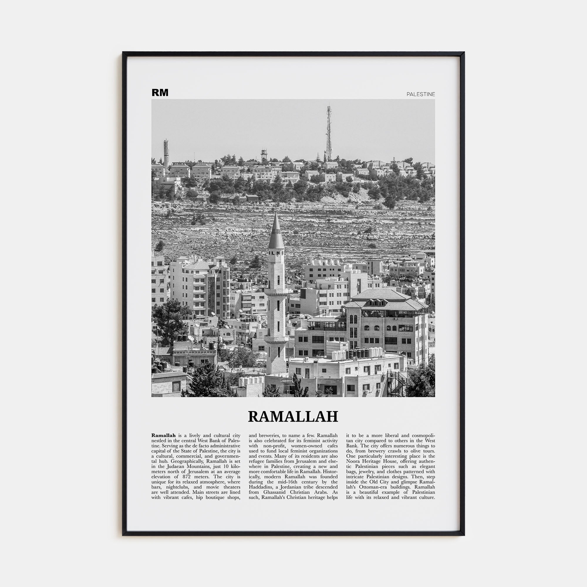 Ramallah Travel B&W Poster