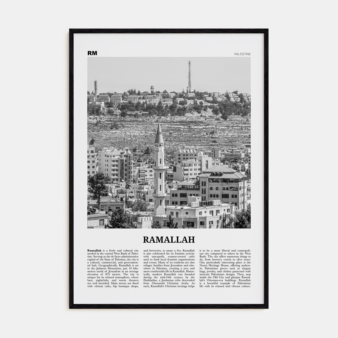 Ramallah Travel B&W Poster