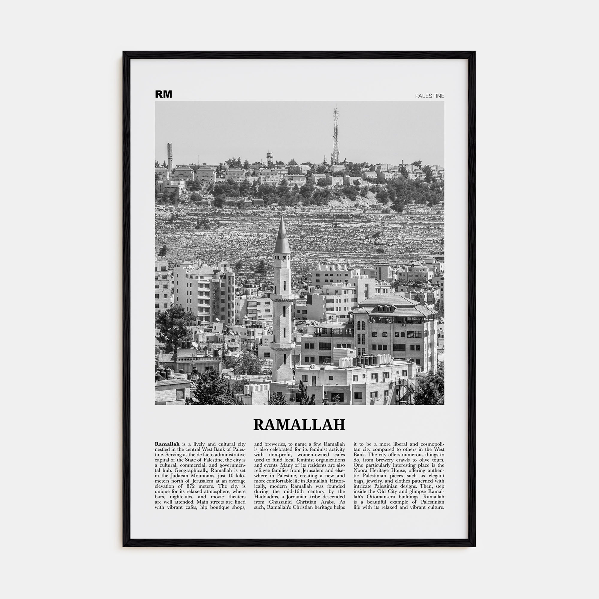 Ramallah Travel B&W Poster