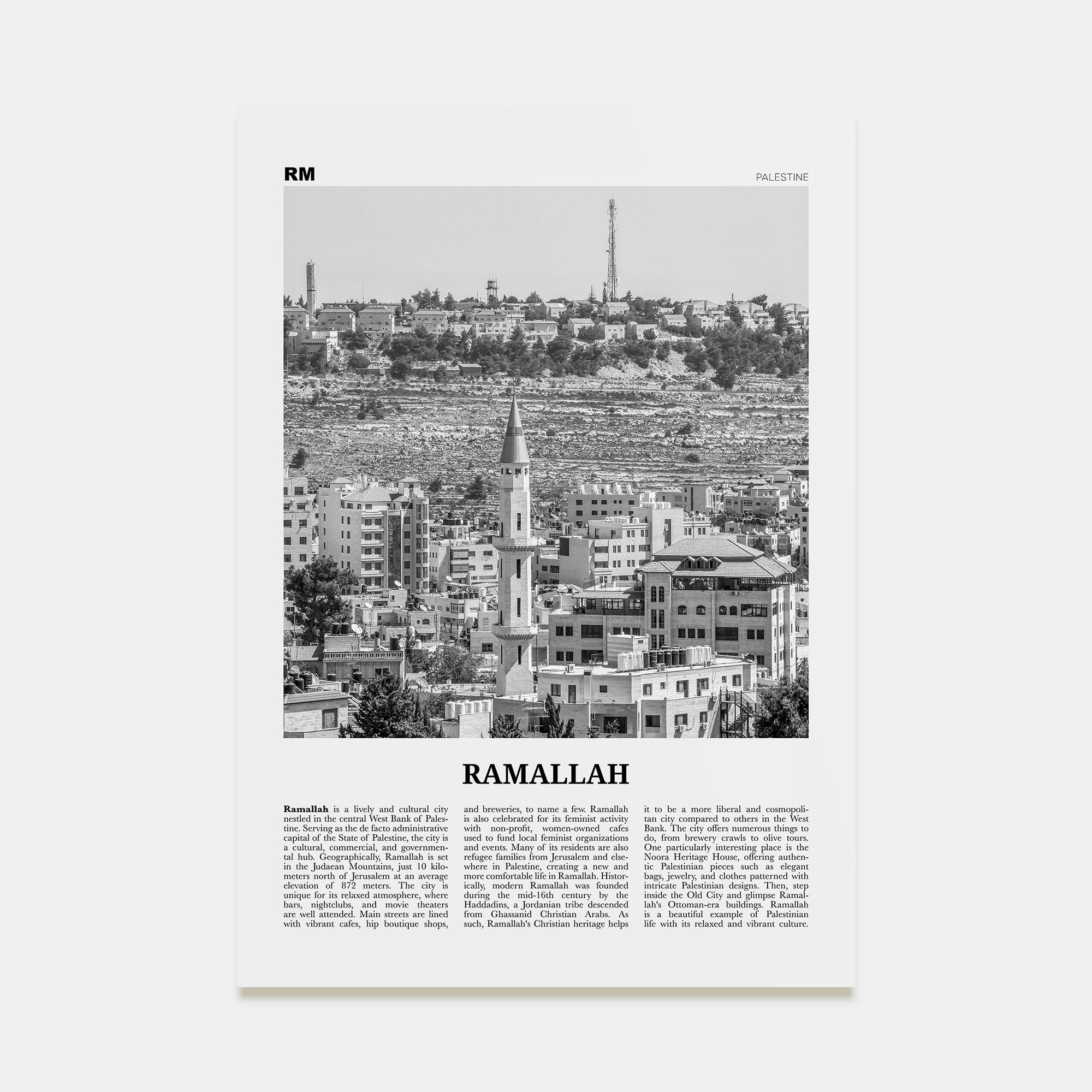 Ramallah Travel B&W Poster