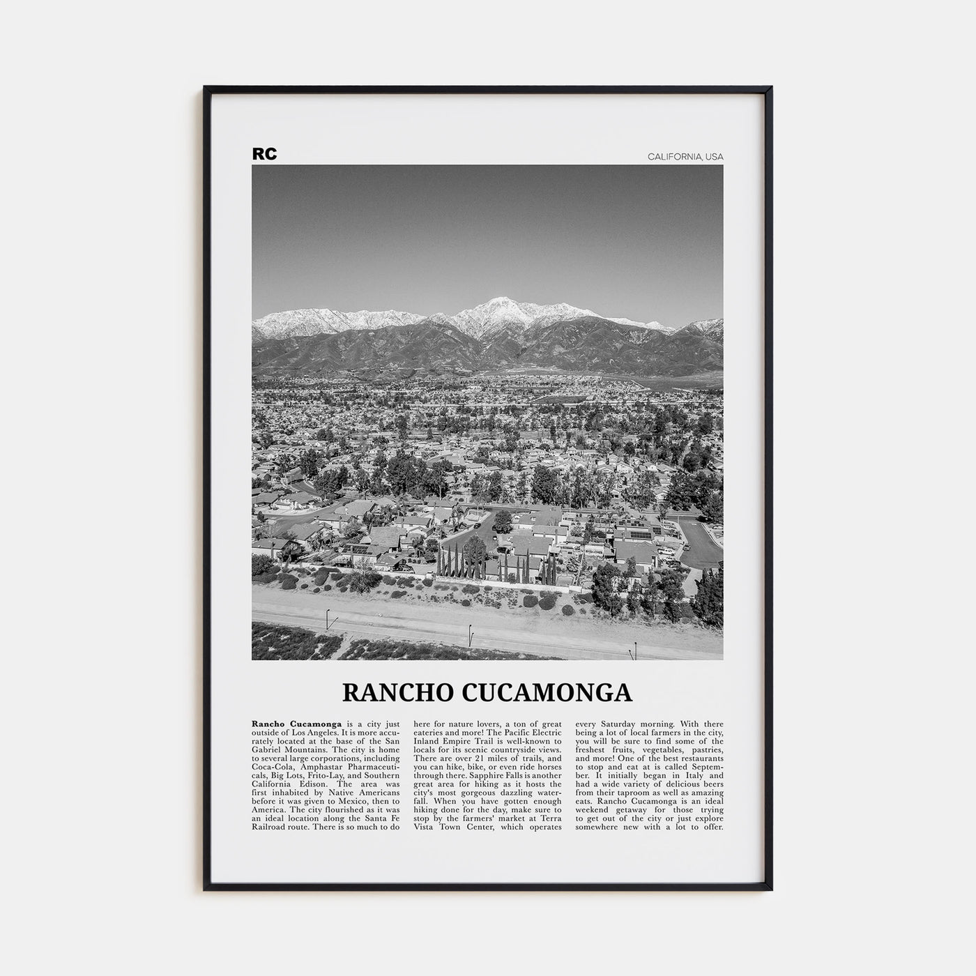 Rancho Cucamonga Travel B&W Poster