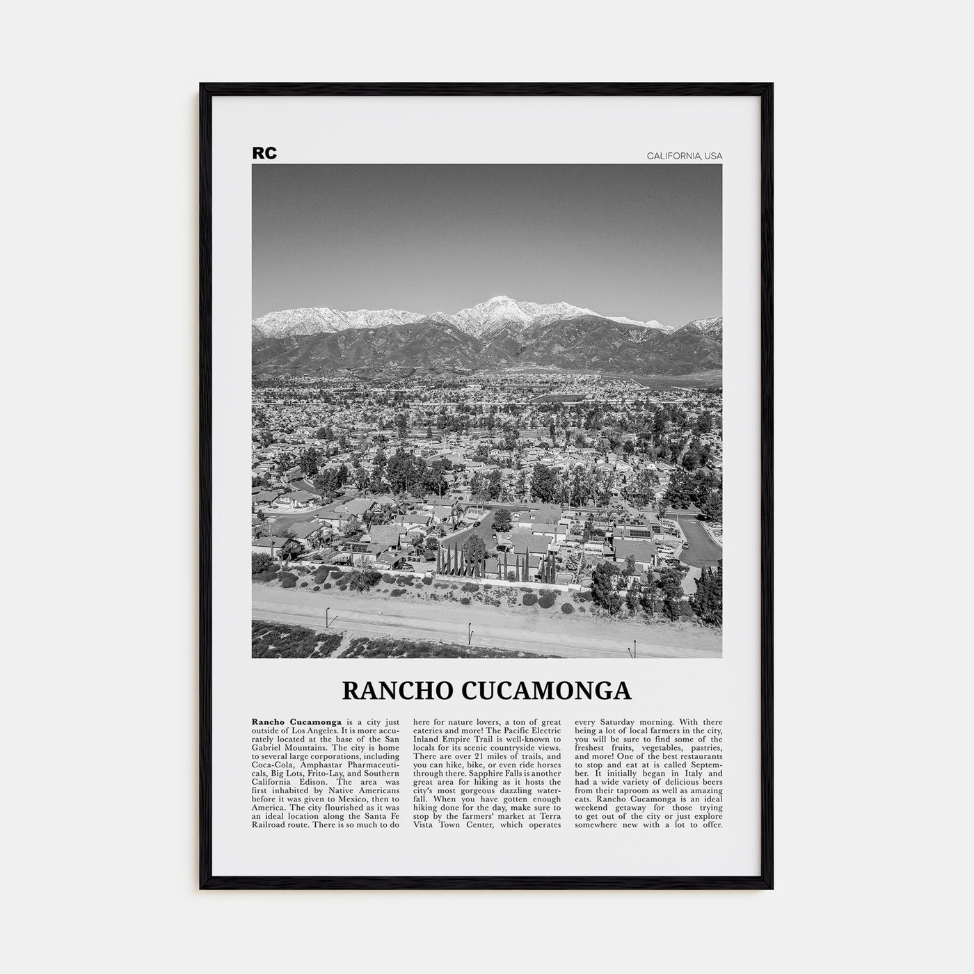 Rancho Cucamonga Travel B&W Poster