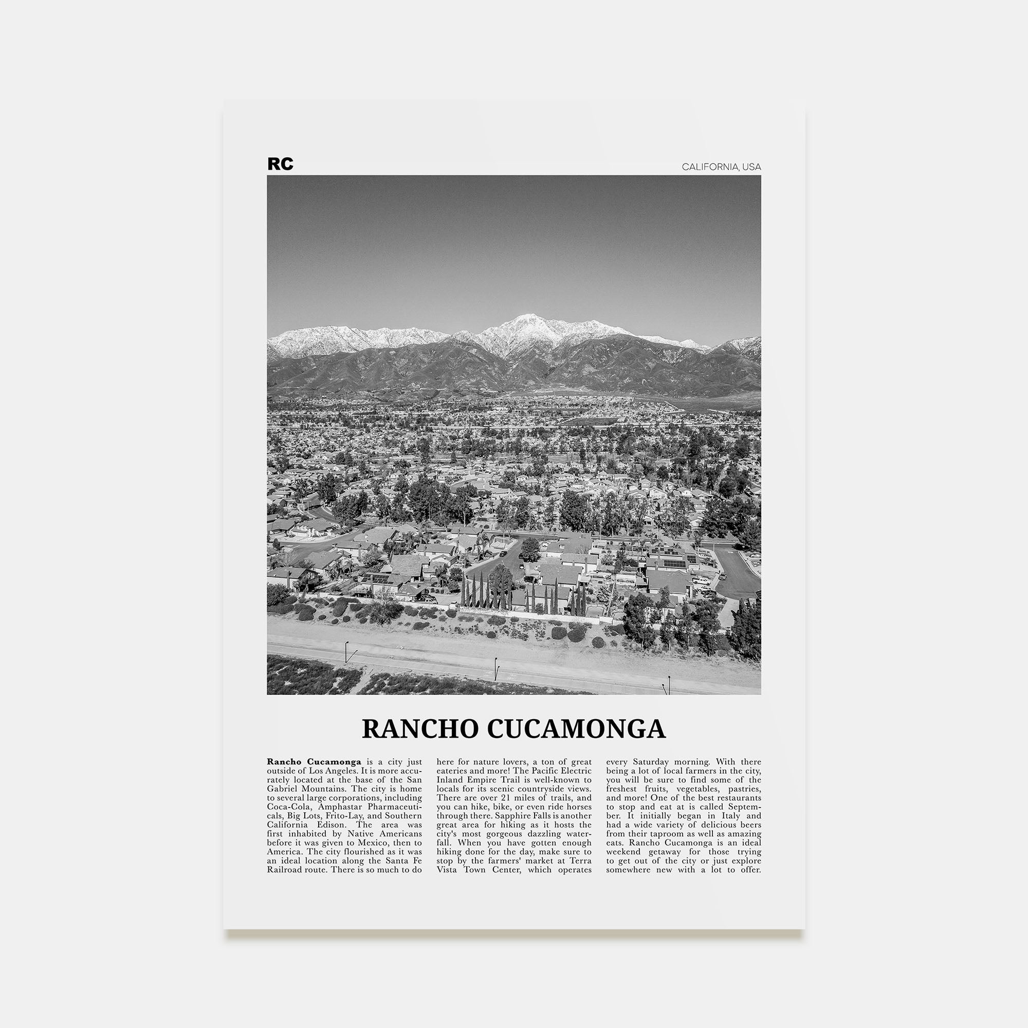 Rancho Cucamonga Travel B&W Poster