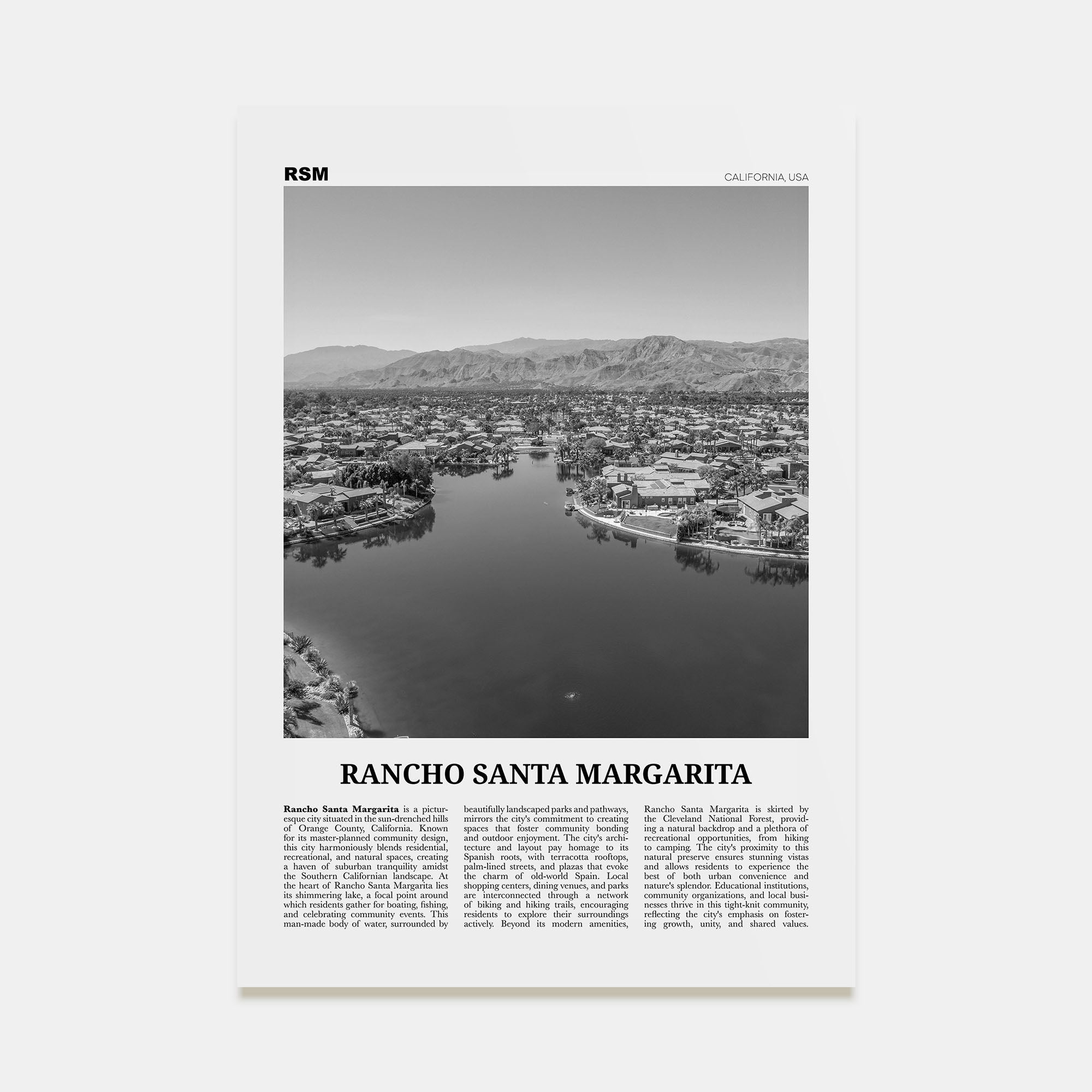Rancho Santa Margarita Travel B&W Poster