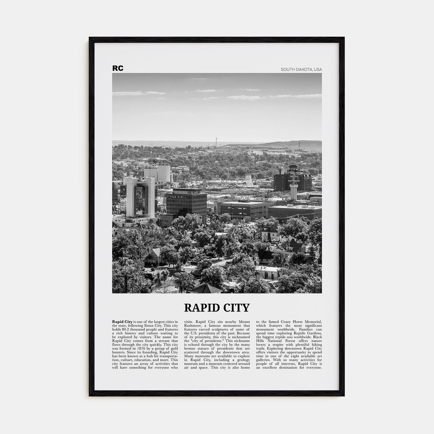 Rapid City Travel B&W Poster