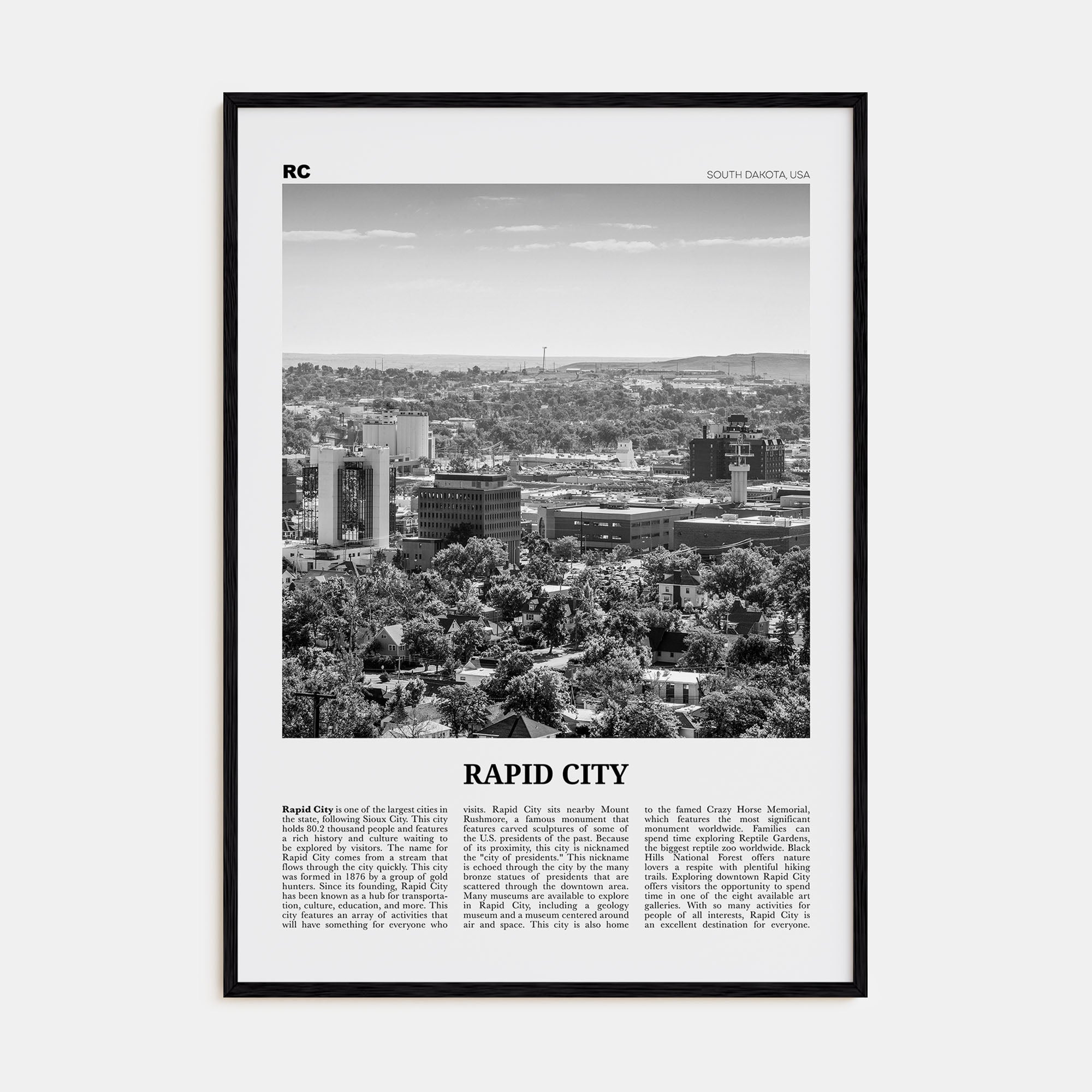 Rapid City Travel B&W Poster