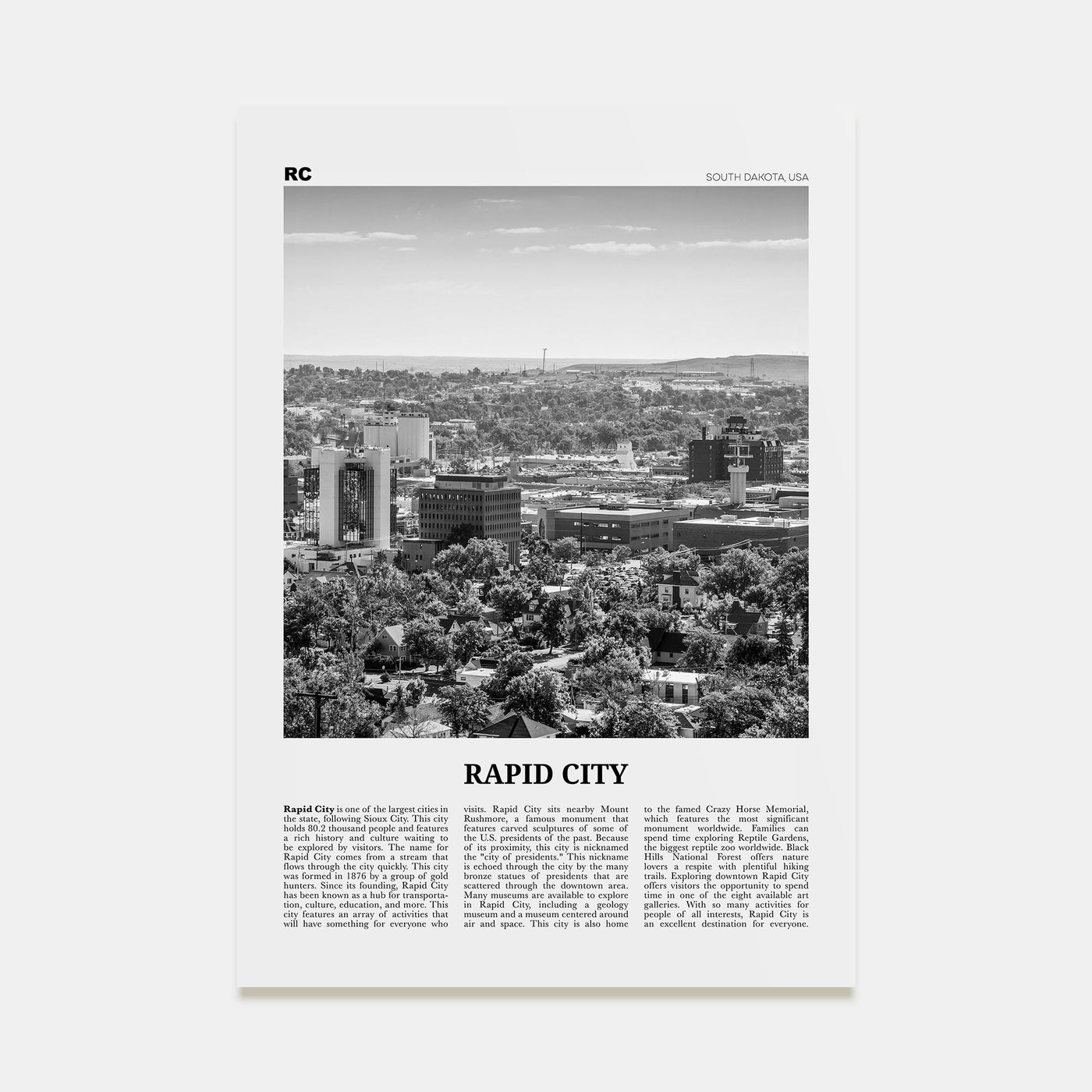 Rapid City Travel B&W Poster