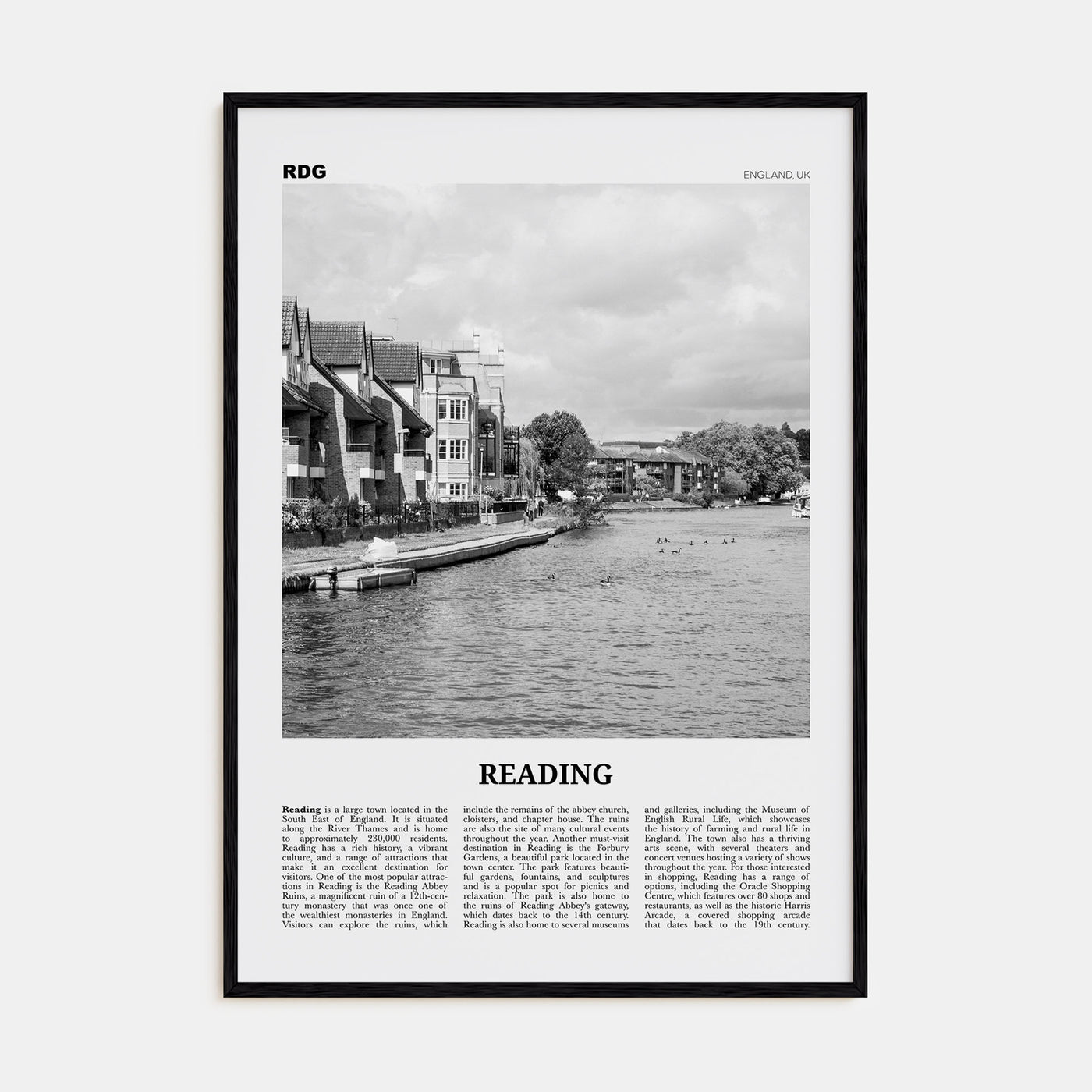 Reading, England Travel B&W Poster