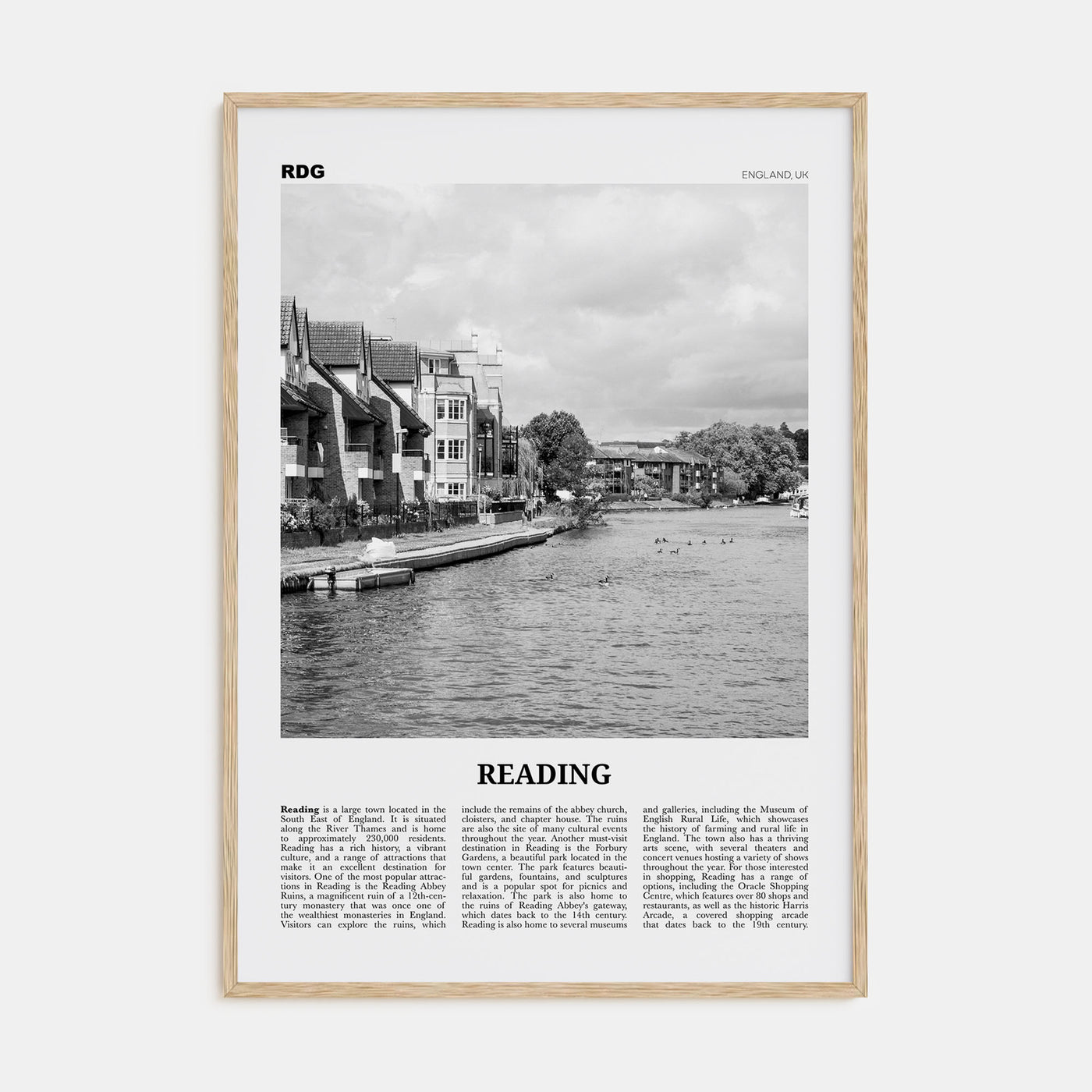 Reading, England Travel B&W Poster