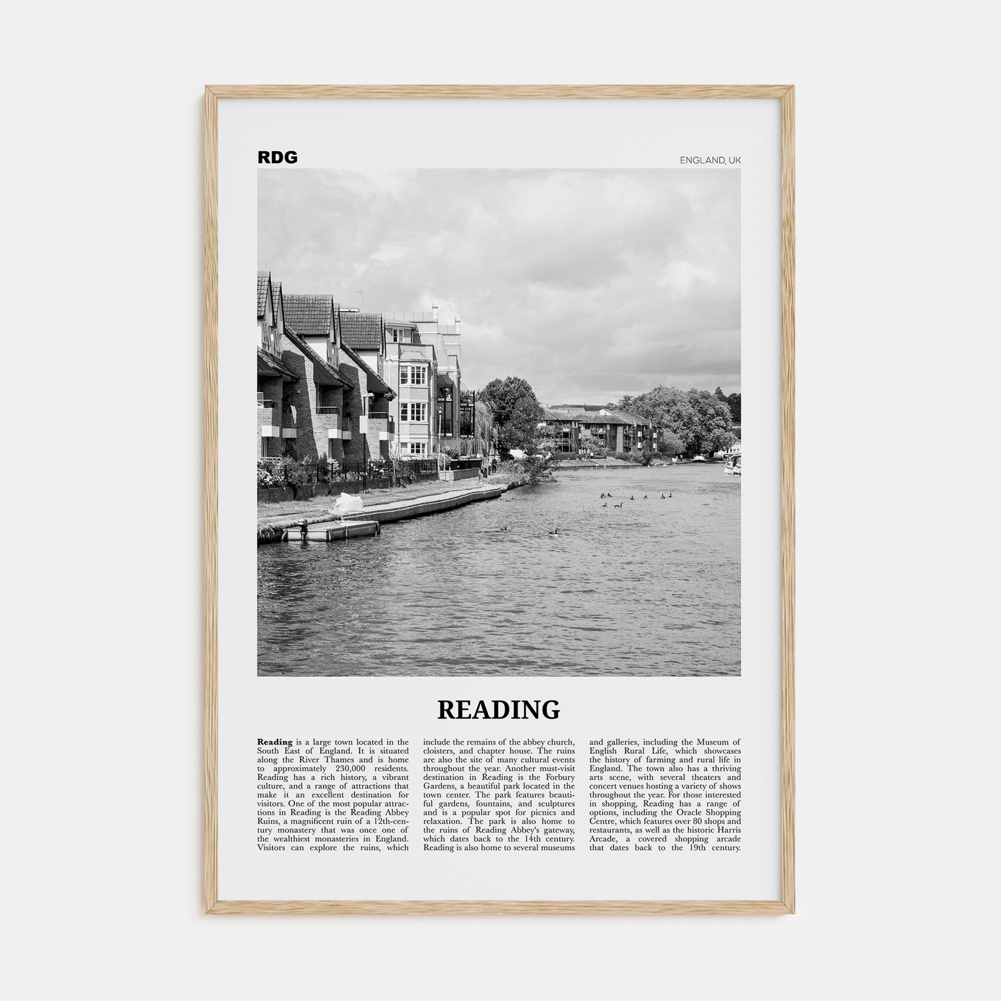 Reading, England Travel B&W Poster