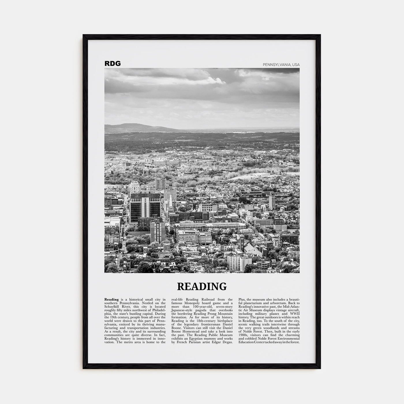 Reading, Pennsylvania Travel B&W Poster