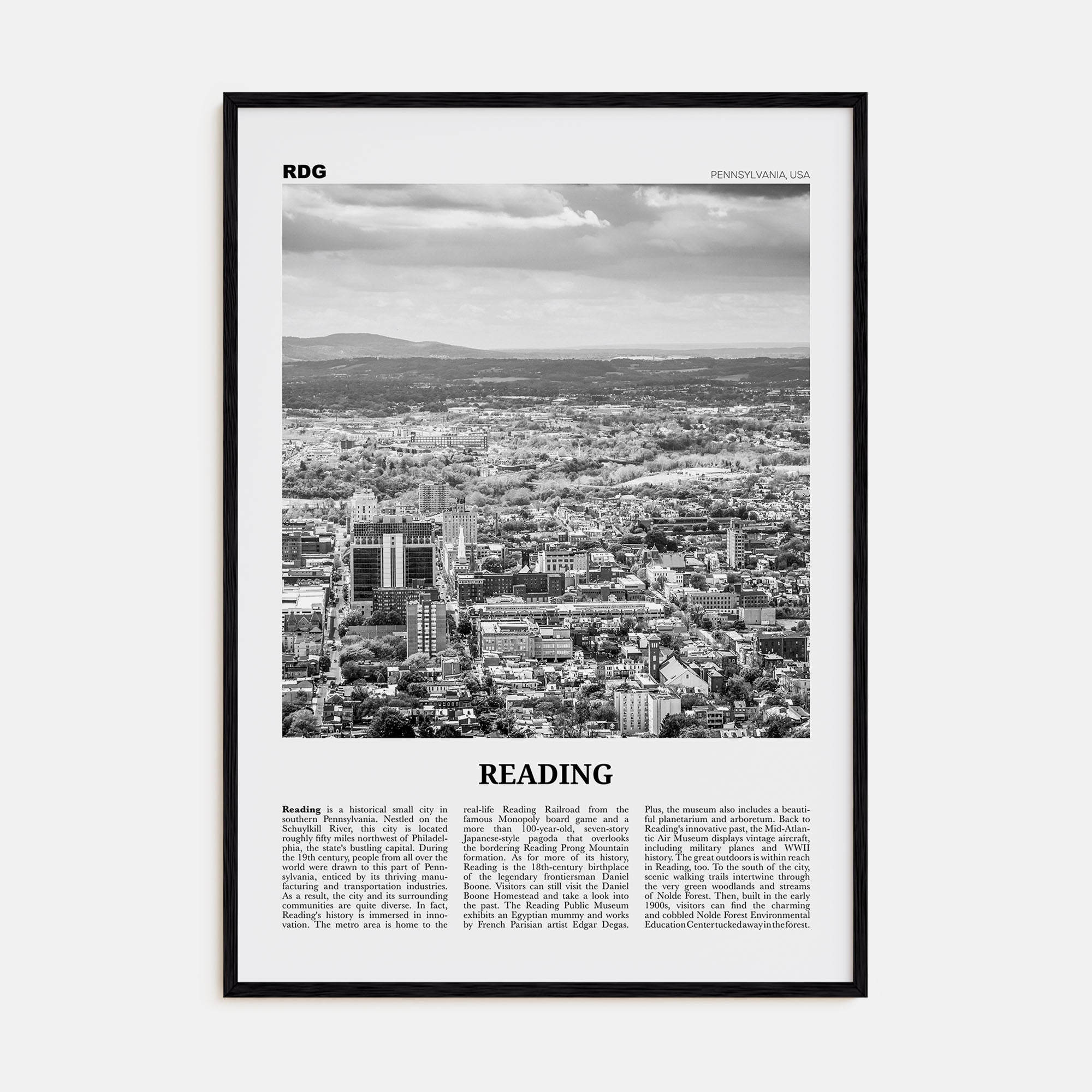 Reading, Pennsylvania Travel B&W Poster