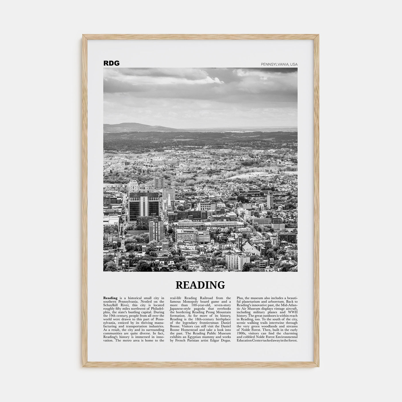 Reading, Pennsylvania Travel B&W Poster