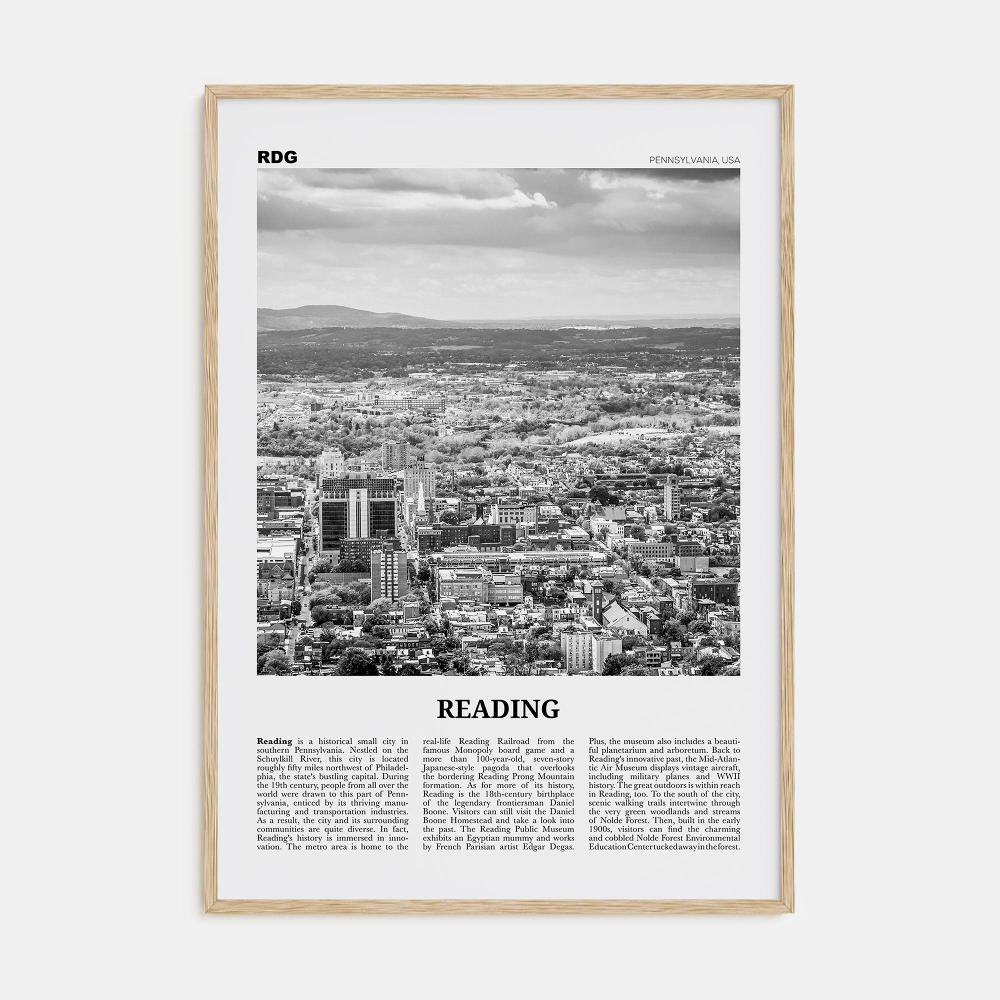 Reading, Pennsylvania Travel B&W Poster