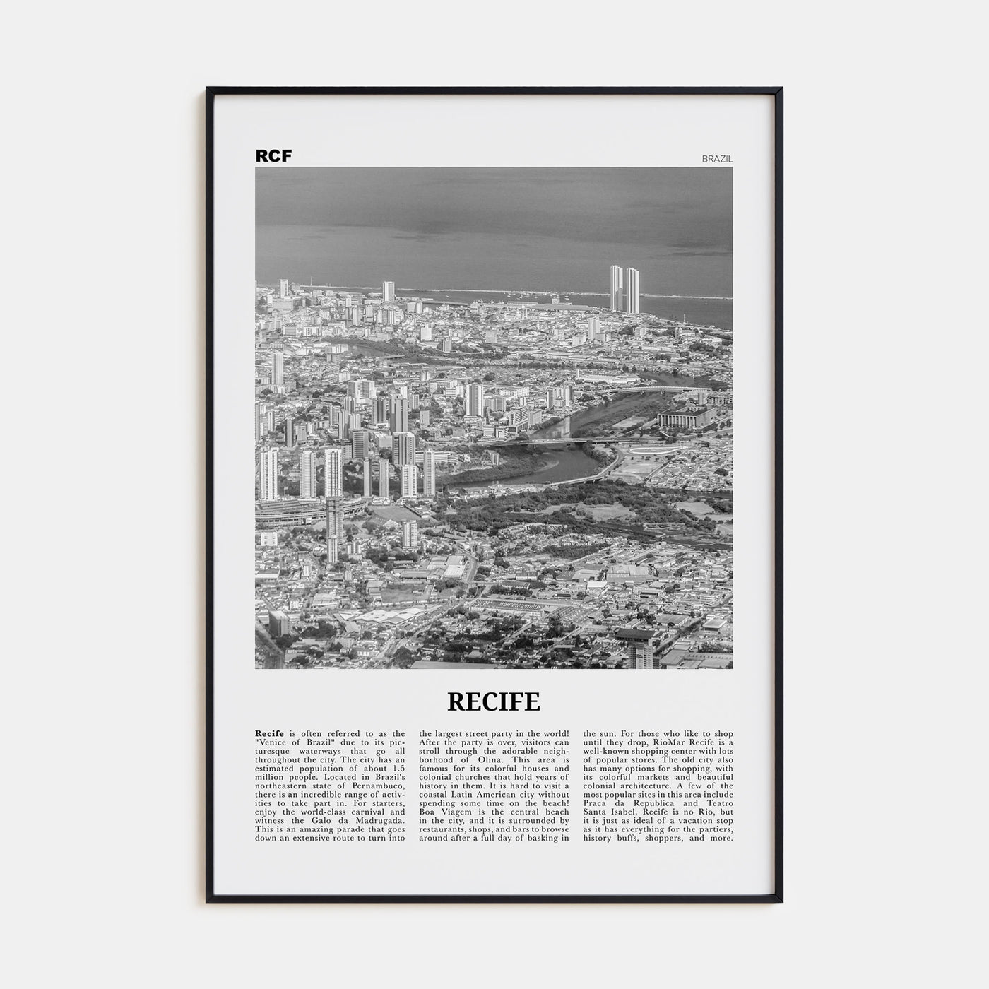 Recife Travel B&W Poster