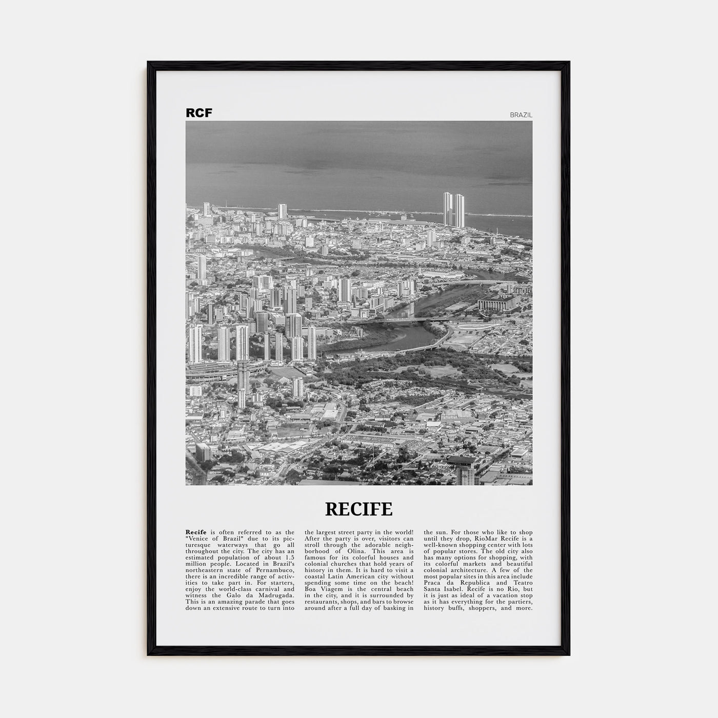 Recife Travel B&W Poster