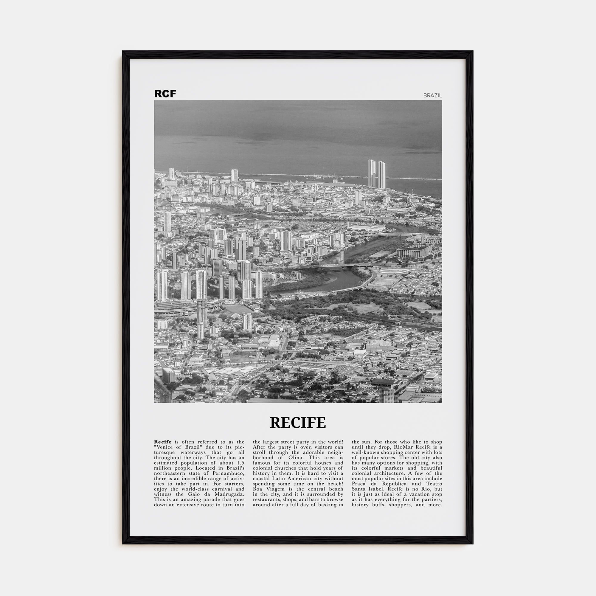 Recife Travel B&W Poster