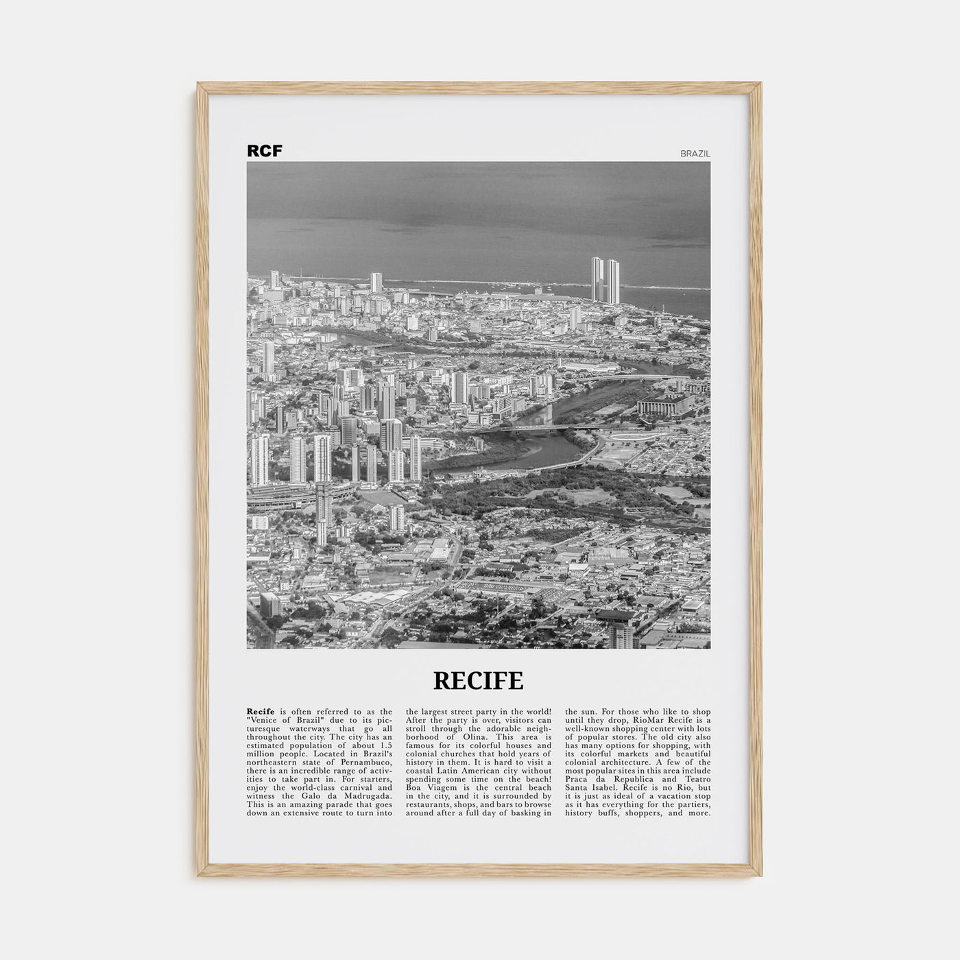 Recife Travel B&W Poster