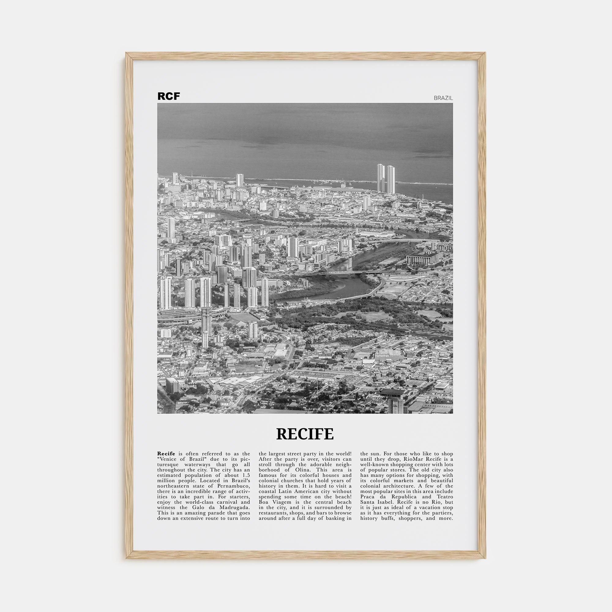 Recife Travel B&W Poster