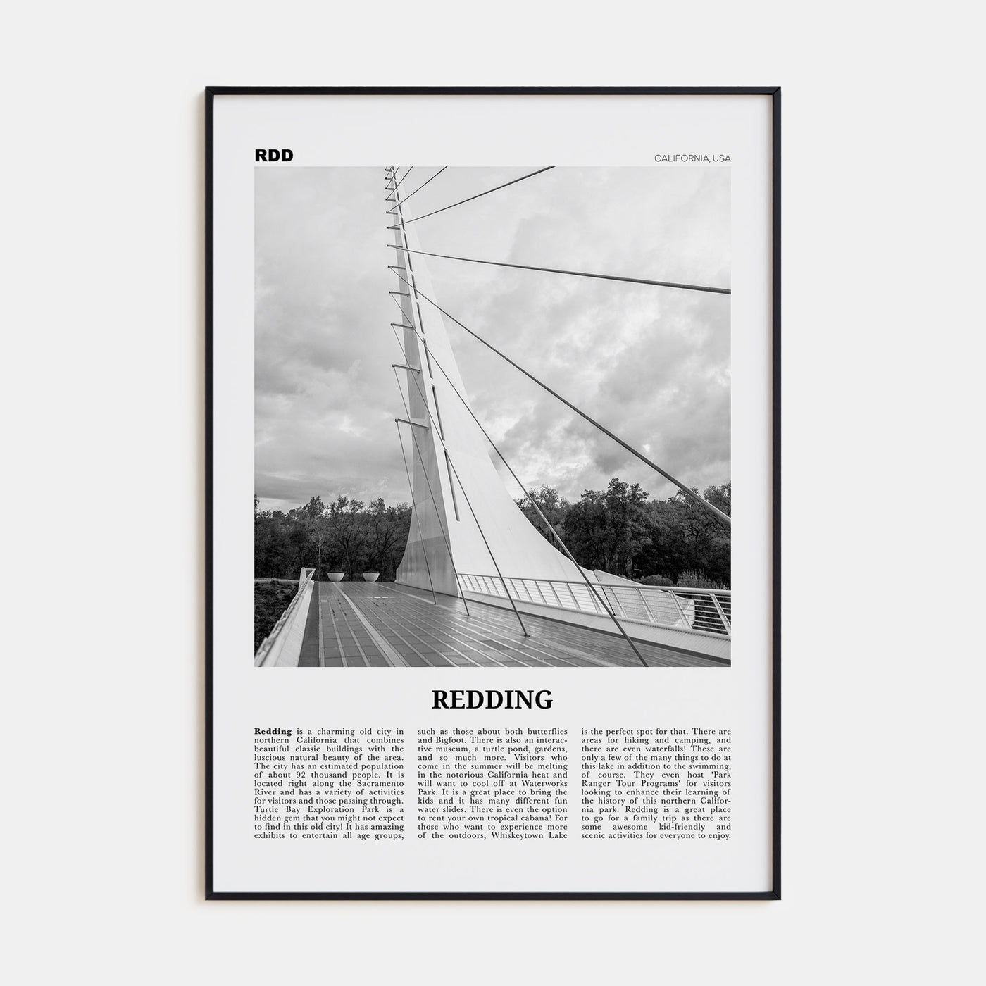 Redding Travel B&W Poster