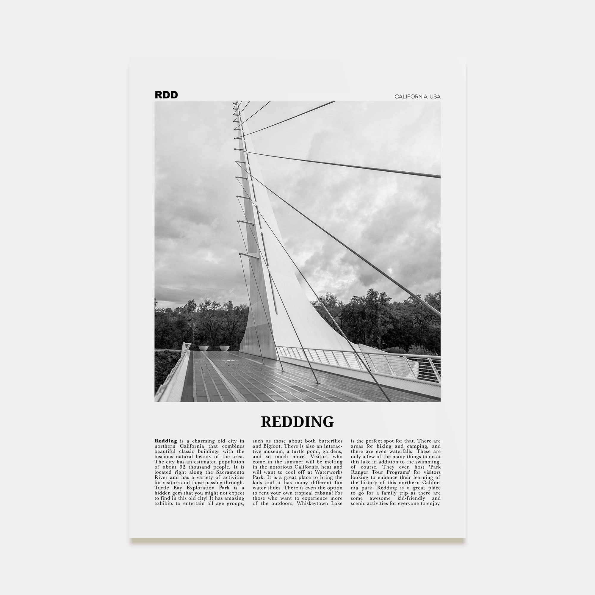 Redding Travel B&W Poster