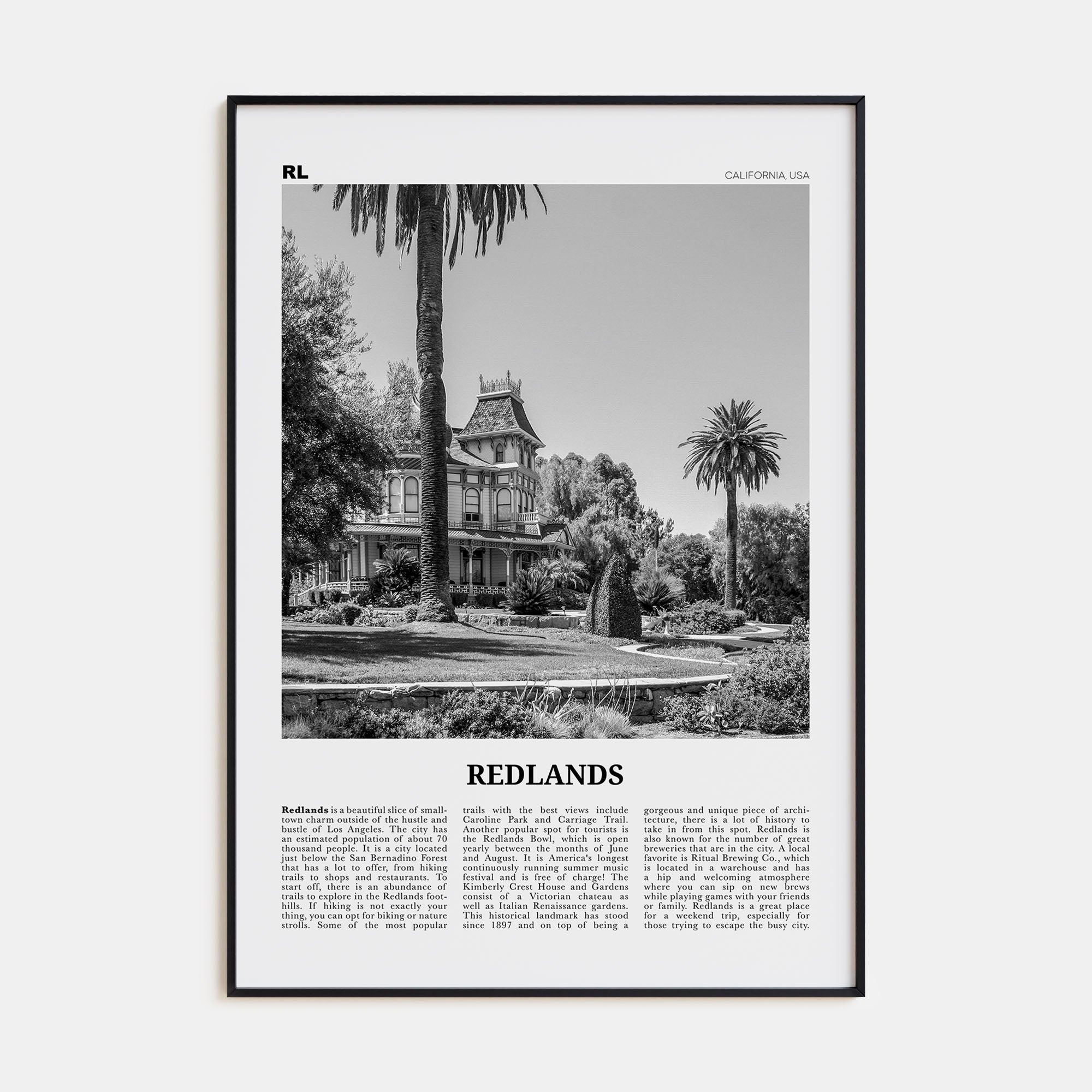 Redlands Travel B&W Poster