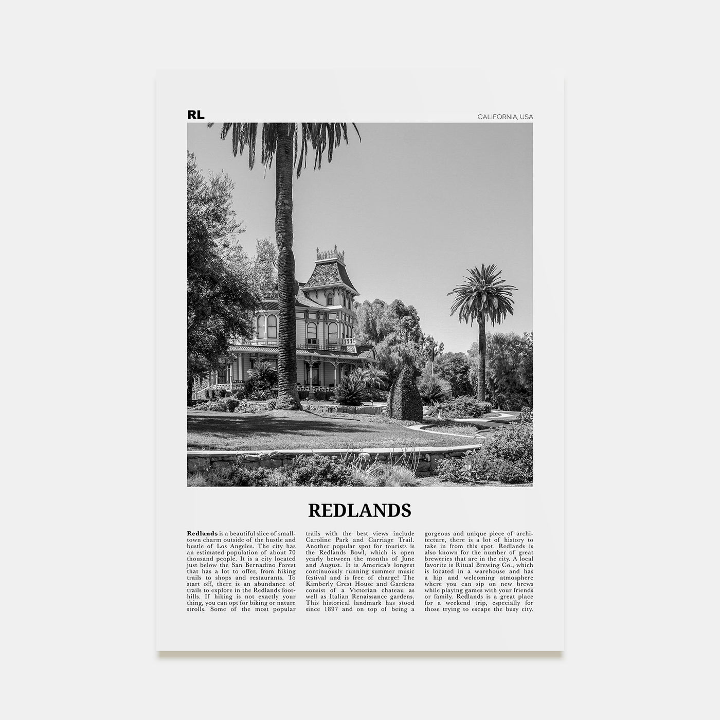 Redlands Travel B&W Poster
