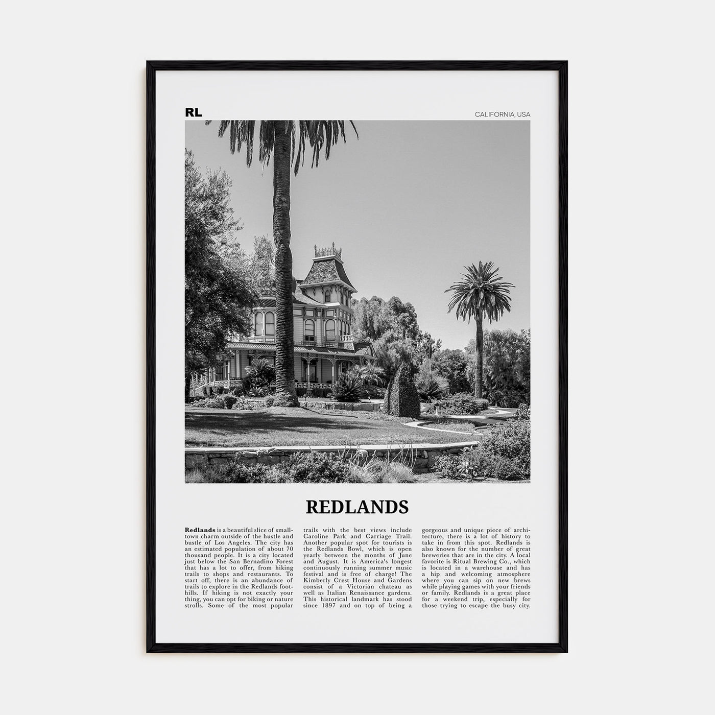 Redlands Travel B&W Poster