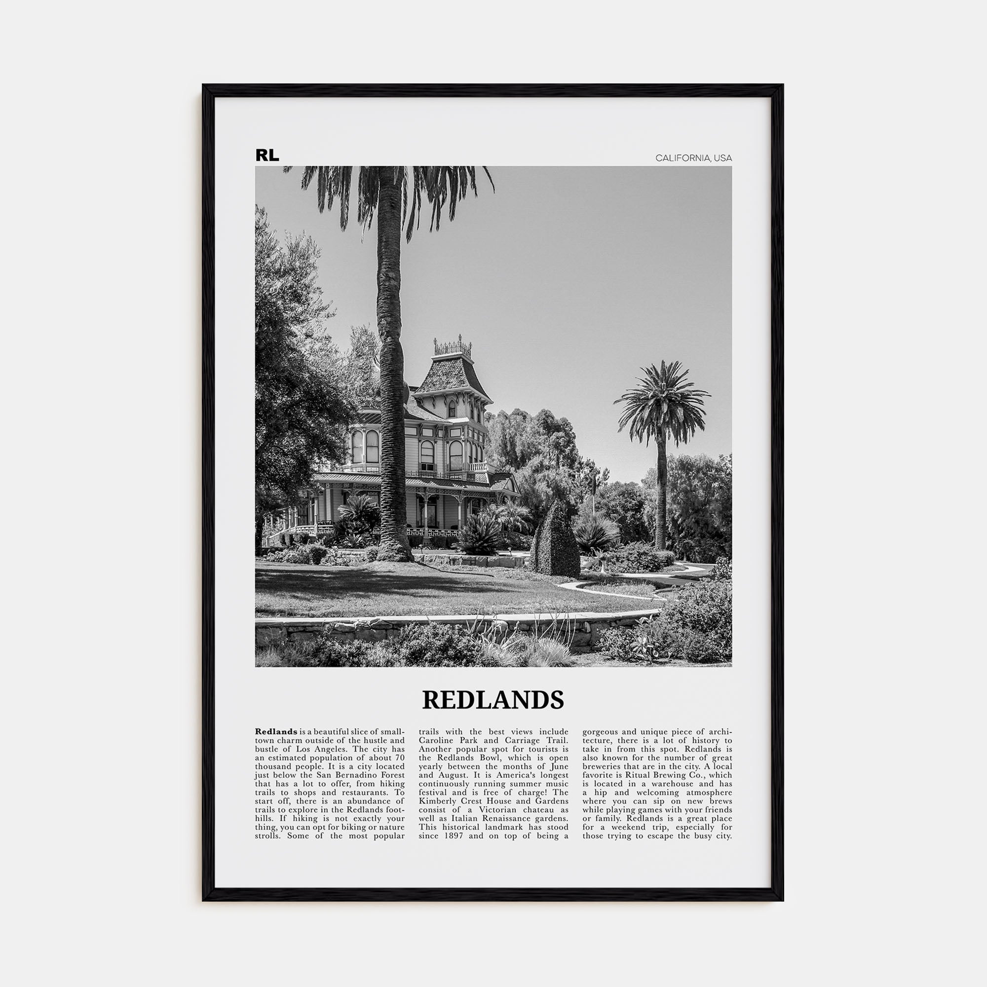 Redlands Travel B&W Poster
