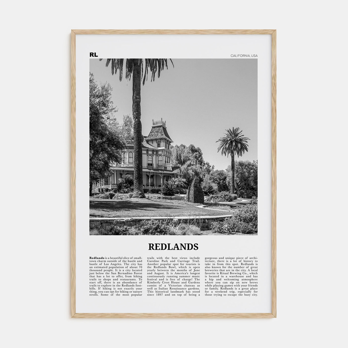 Redlands Travel B&W Poster