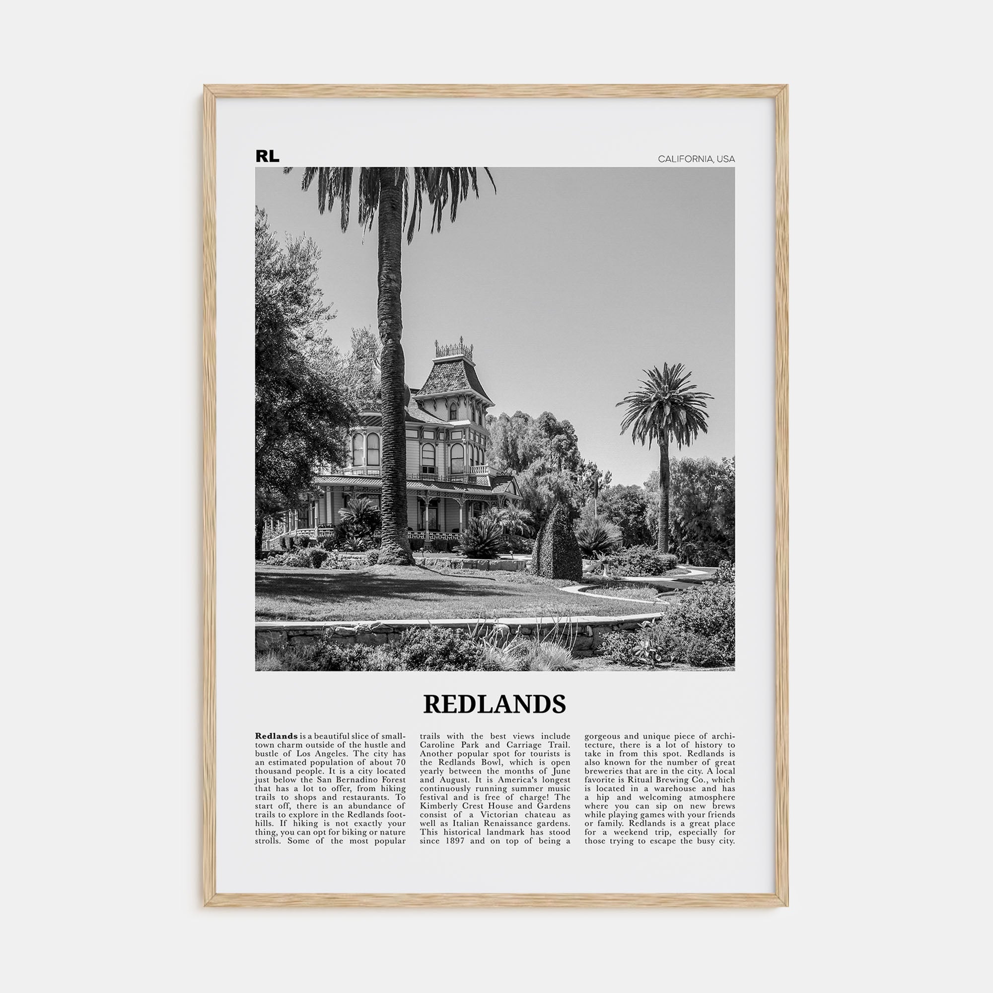 Redlands Travel B&W Poster