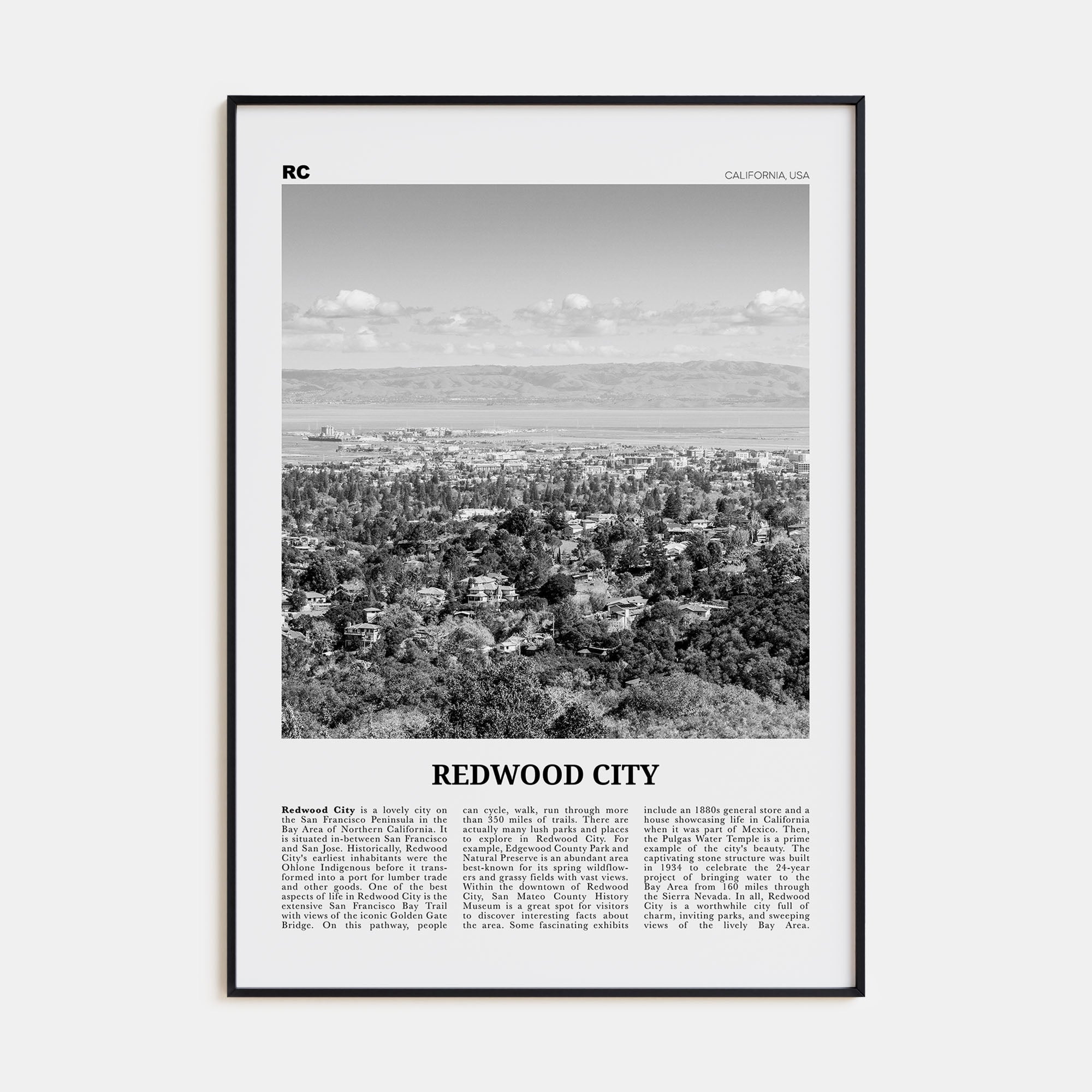 Redwood City Travel B&W Poster