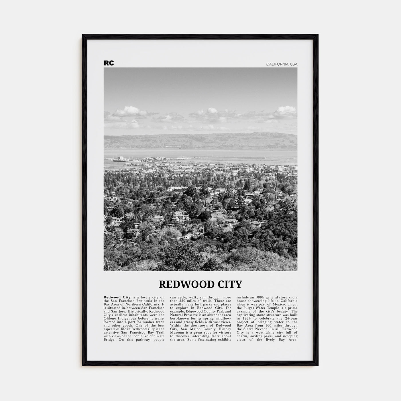Redwood City Travel B&W Poster