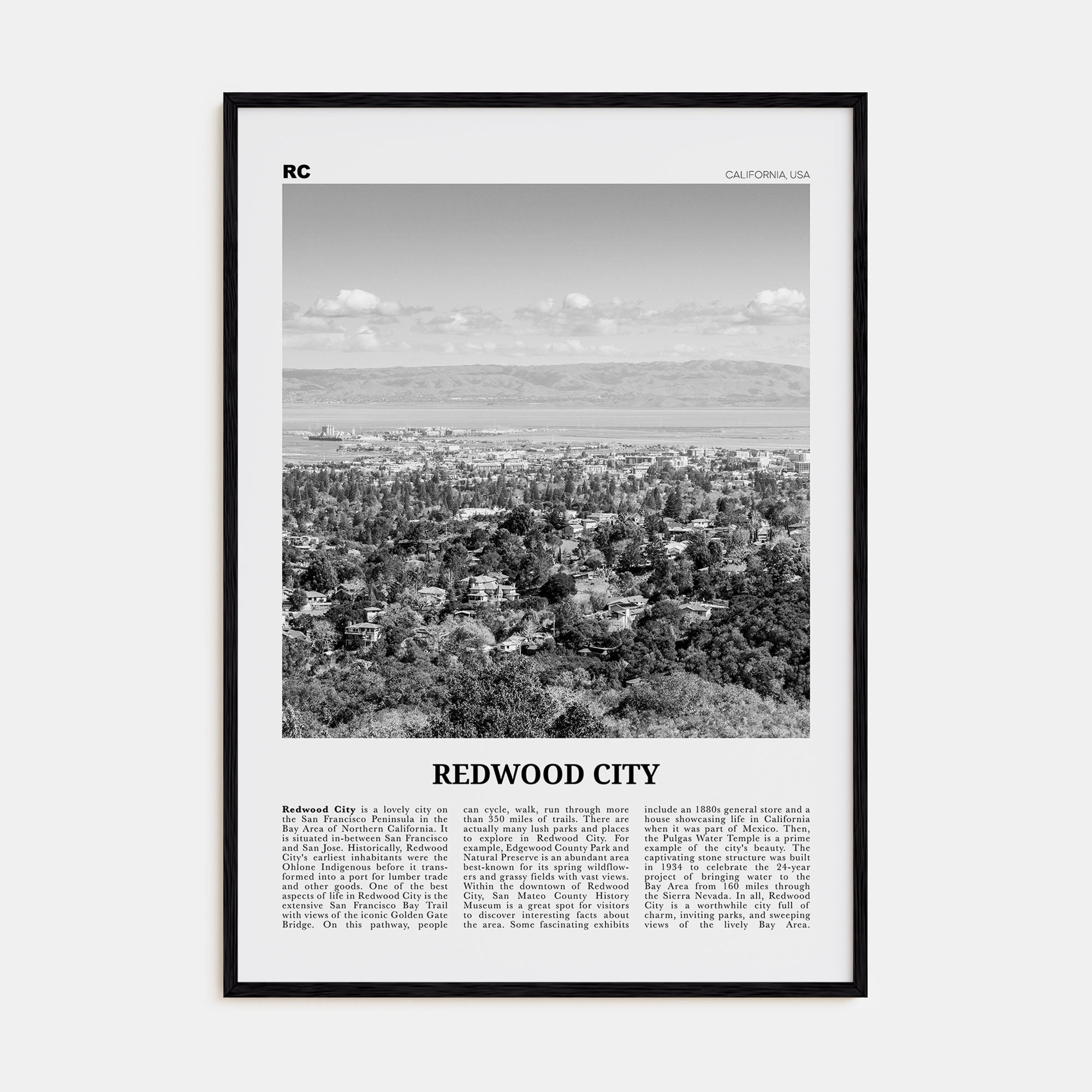 Redwood City Travel B&W Poster