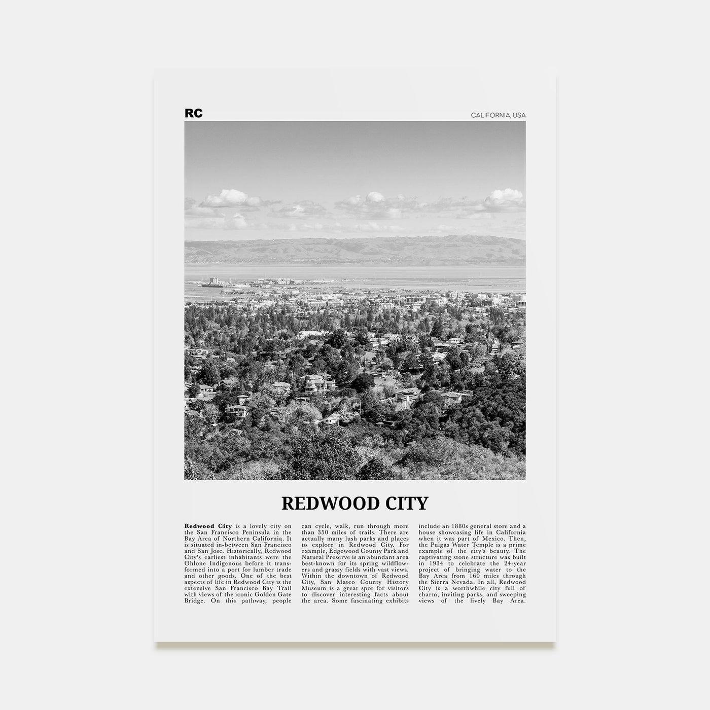 Redwood City Travel B&W Poster
