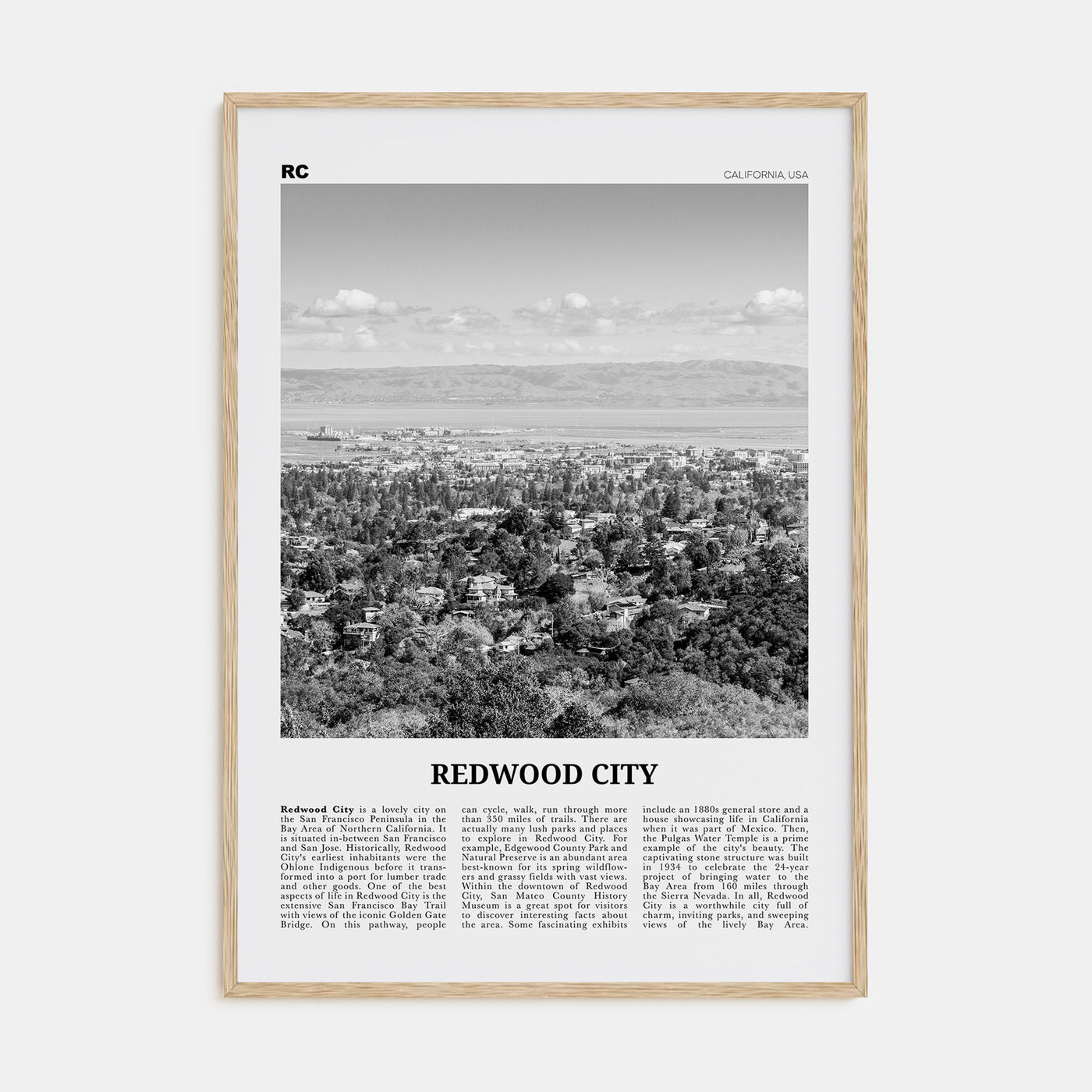 Redwood City Travel B&W Poster